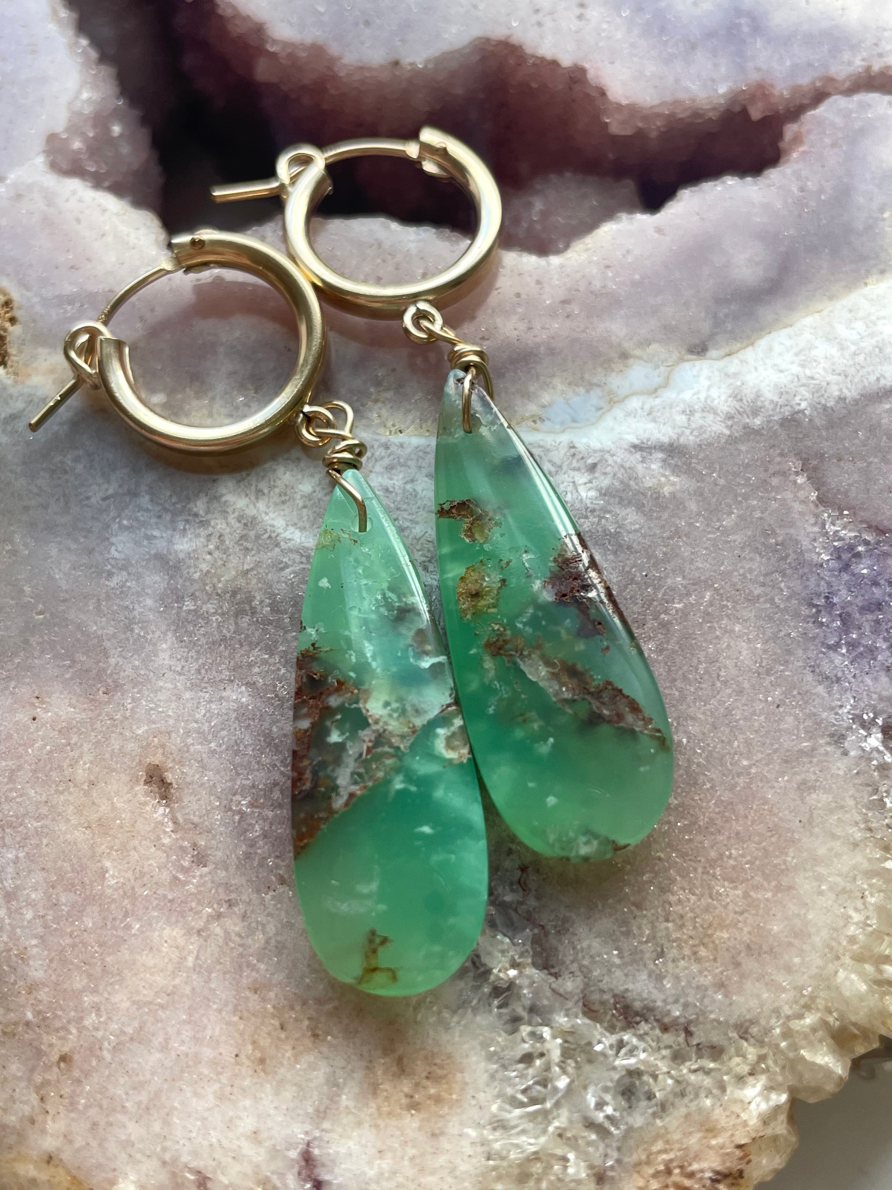 Chrysoprase Statement Hoop Earrings - 14K Gold Filled Dangle Earrings for Women | Elegant Jewelry Gift for Birthday, Anniversary & Special Occasions
