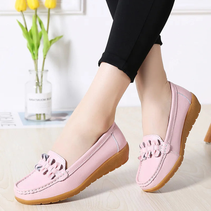 Genuine Leather Women's Loafers - Soft Non-Slip Boat Shoes with Sturdy Sole | Comfortable Flats in Extended Sizes | Perfect for Office, Travel & Casual Wear