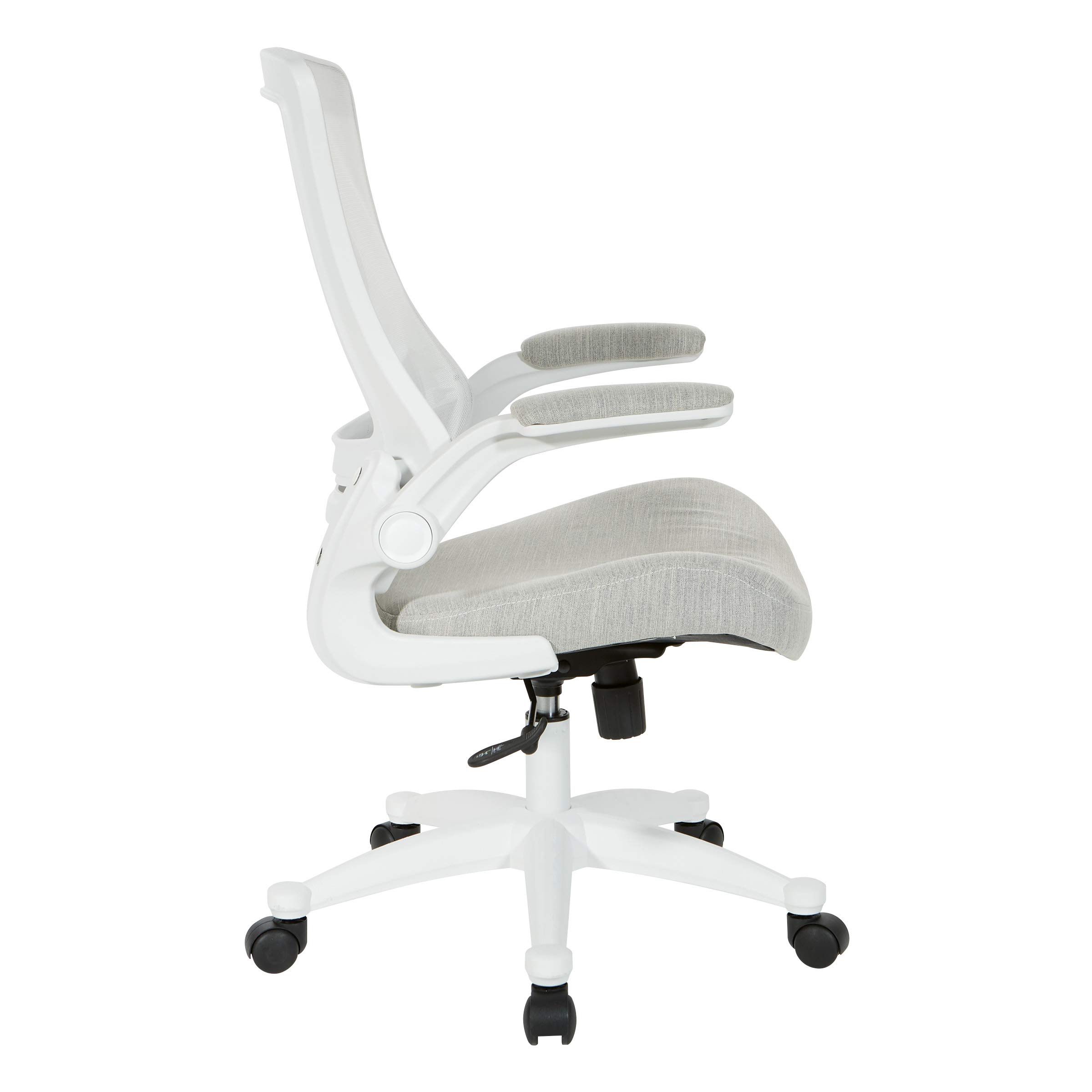 Office Star Ventilated White Screen Back Manager's Office Chair with Padded Flip Arms & White Nylon Base - Ergonomic Linen Stone Fabric Executive Chair for Home & Office Workspaces
