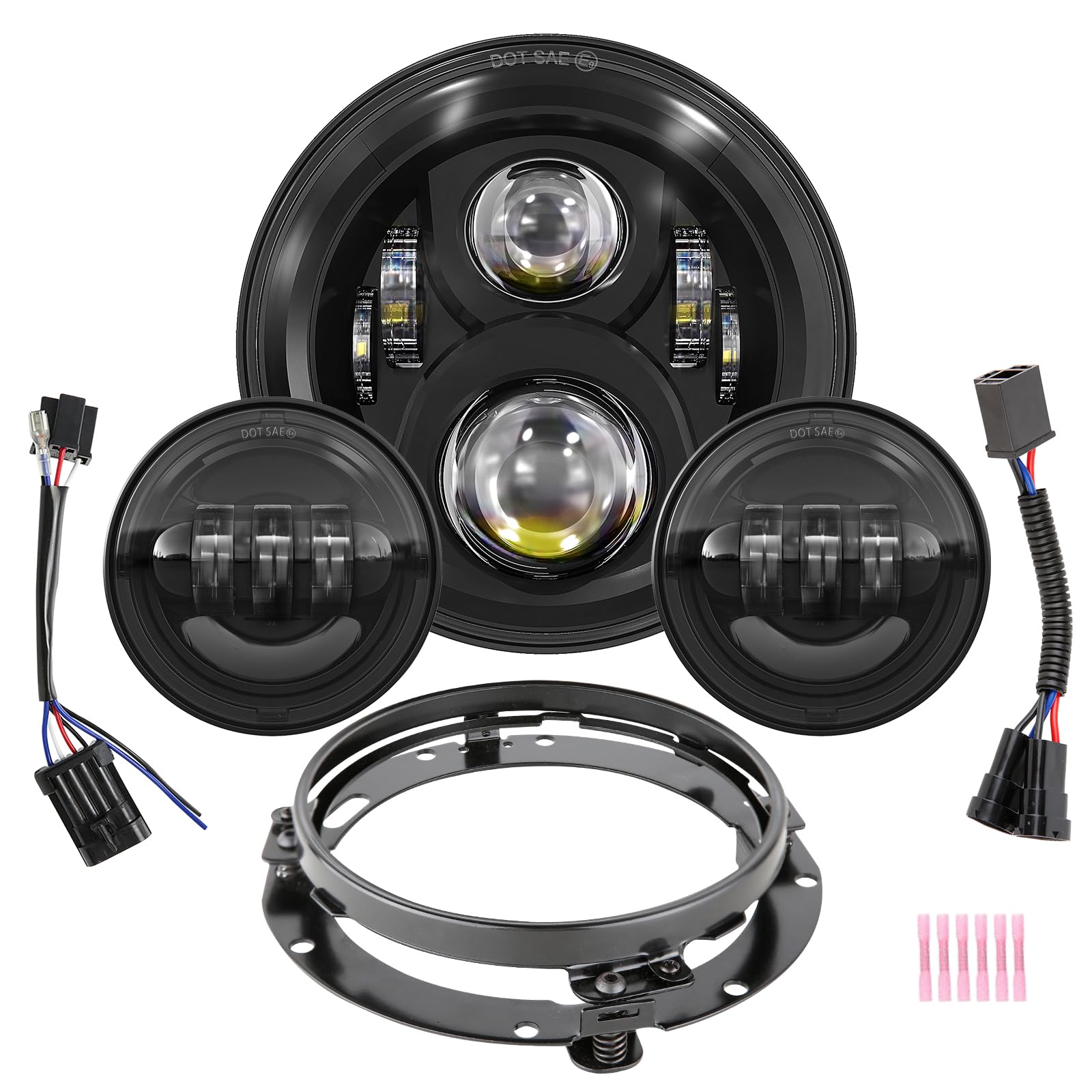 BICYACO 7 Inch LED Motorcycle Headlight & 4.5 Inch Fog Lights - DOT SAE Approved, Compatible with Harley Davidson Electra Glide, Street Glide, Fat Boy, Road King - High Visibility for Night Riding & Bad Weather Conditions