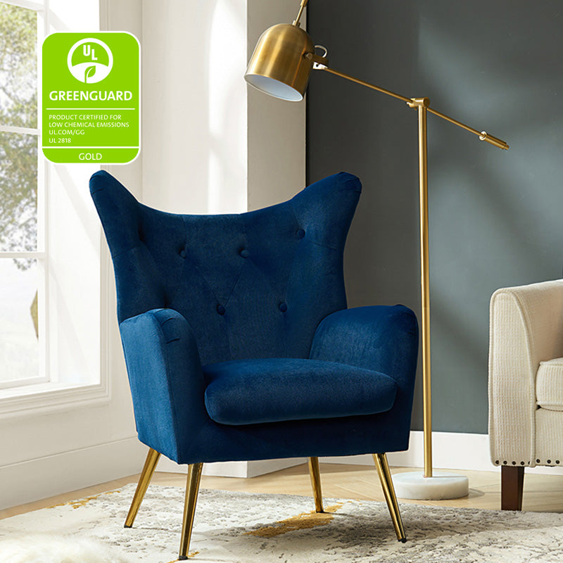 Luxury Isabelle Wingback Velvet Upholstered Armchair - High Back Accent Chair with Sturdy Metal Legs for Living Room, Bedroom & Office Decor