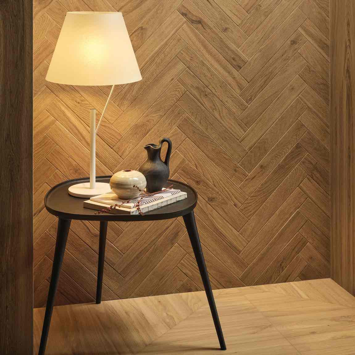 Dynamicwood Brick Deep Oak Tile 2x12 - Premium Wood Look Flooring for Living Room, Bedroom & Kitchen Renovation