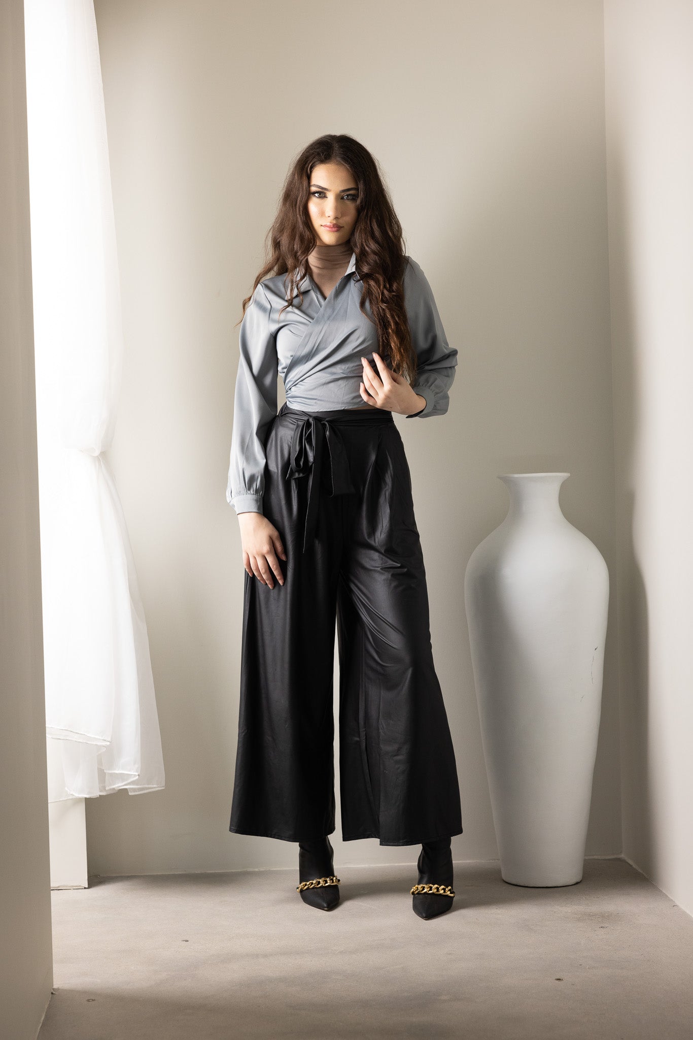 The Crescent Janieva Wrap Top - Women's Flowy V-Neck Blouse for Casual & Office Wear | Perfect for Summer Outfits, Date Nights & Work Attire