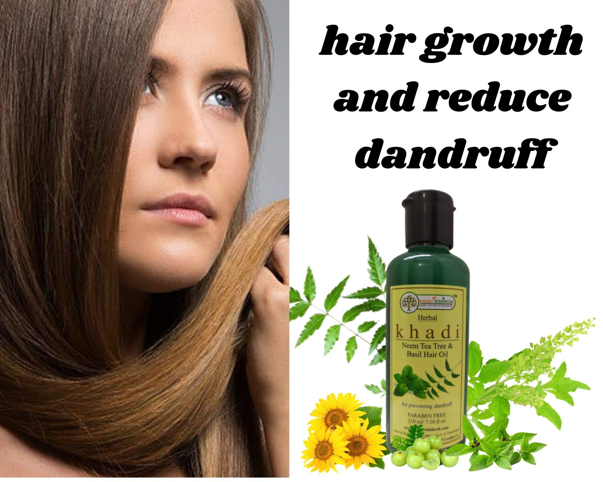 Khadi Rishikesh Ayurvedic Neem & Tea Tree Anti-Dandruff Hair Oil - Non-Sticky Formula for Scalp Nourishment - Natural Ingredients with Neem, Tulsi & Tea Tree Oil - SLES & Paraben Free (210ml) - Perfect for Daily Hair Care & Dandruff Treatment for Men & Women