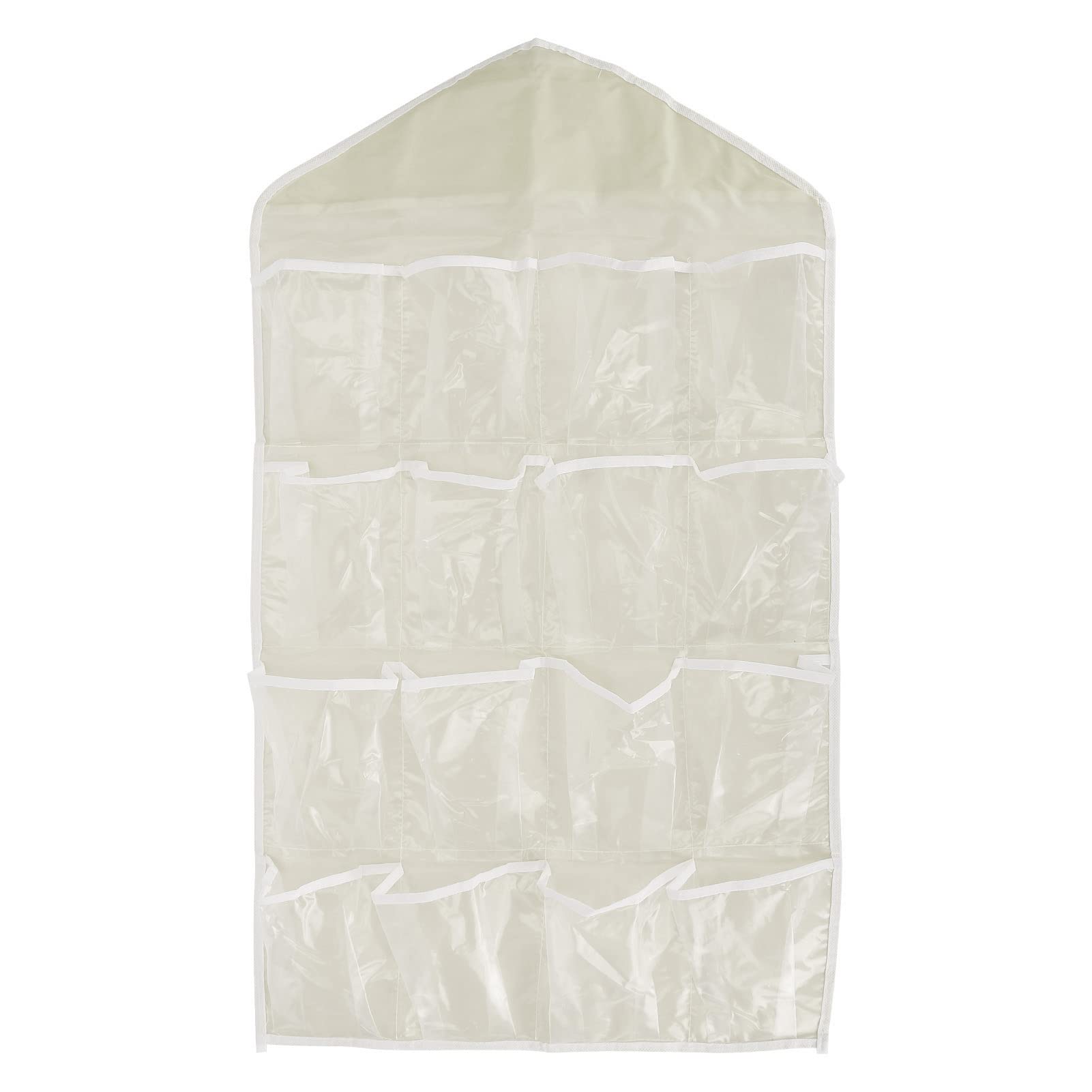 Multi-Pocket Underwear Hanging Organizer - 16 Clear Storage Bags for Socks, Bras & Clothes | Space-Saving Closet Organizer for Bedroom & Dorm | Beige Fabric Hanging Shelf for Wardrobe Organization