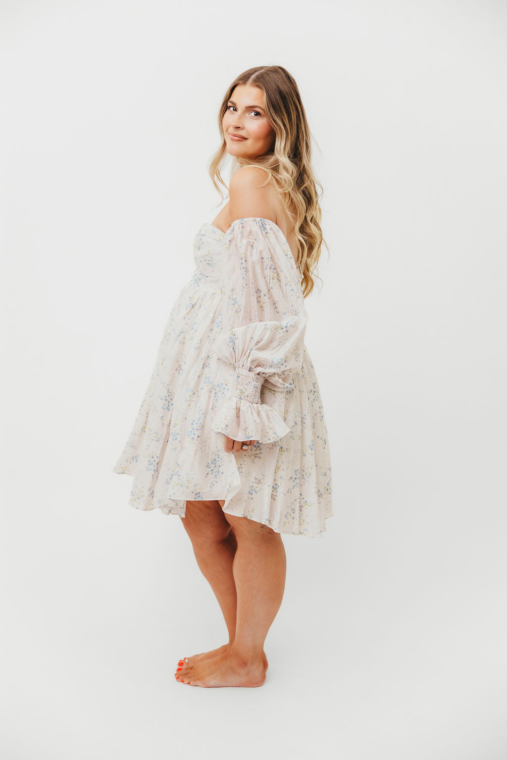 Kennedy Floral Mini Dress in Blue - Bump Friendly Maternity Dress for Pregnancy, Nursing & Special Occasions | Comfortable & Stylish for Baby Showers, Dates & Summer Outfits
