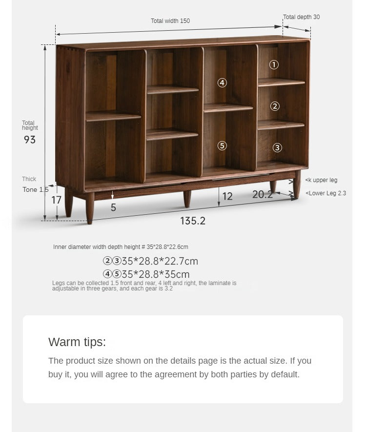 Premium Black Walnut & Oak Solid Wood Bookcase - Modern Storage Cabinet for Living Room, Office & Library - Handcrafted Wooden Bookshelf with Adjustable Shelves