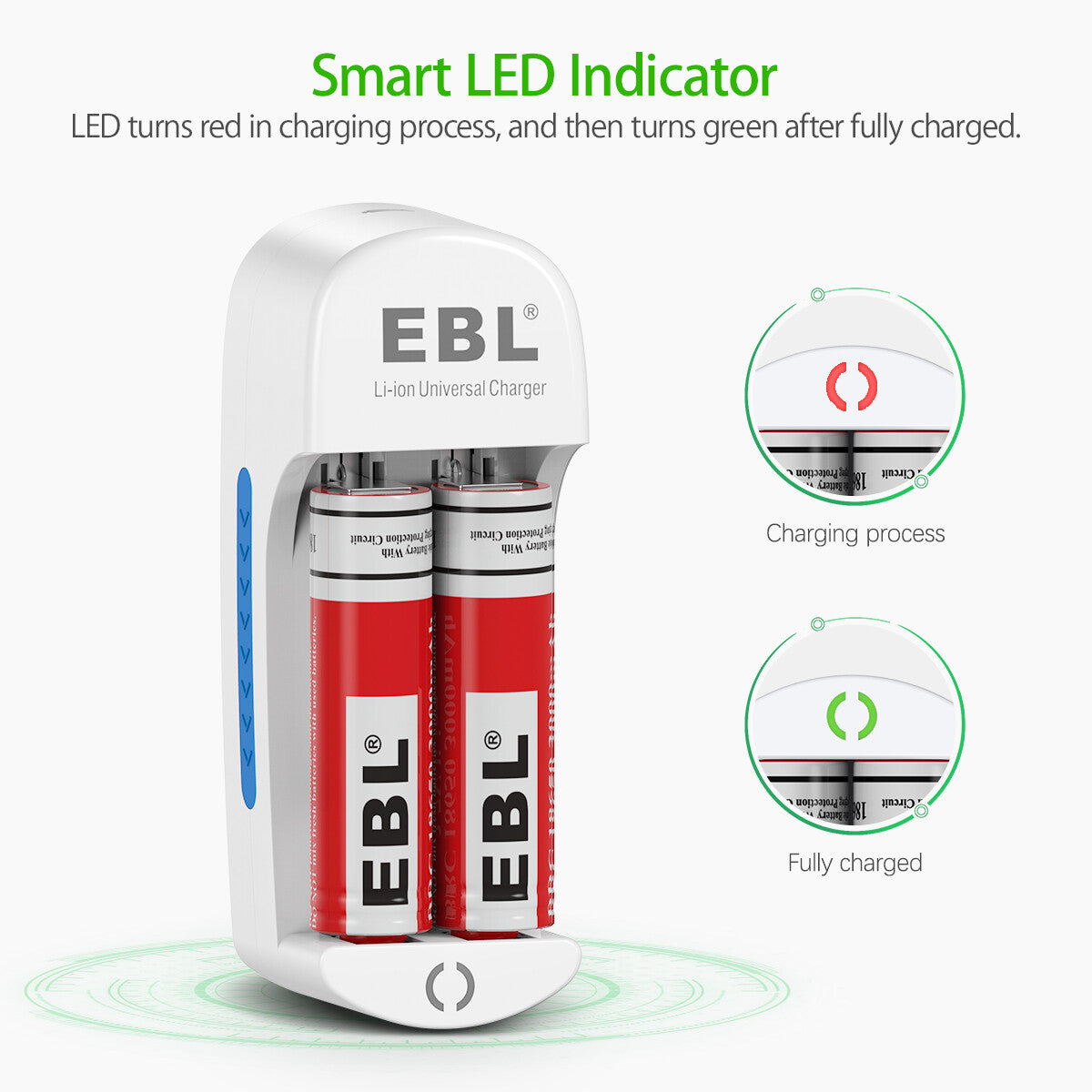 EBL 839 Universal Lithium Battery Charger for 18650 16340 14500 Li-ion Rechargeable Batteries - Fast Charging for Flashlights, Vapes, and Electronic Devices