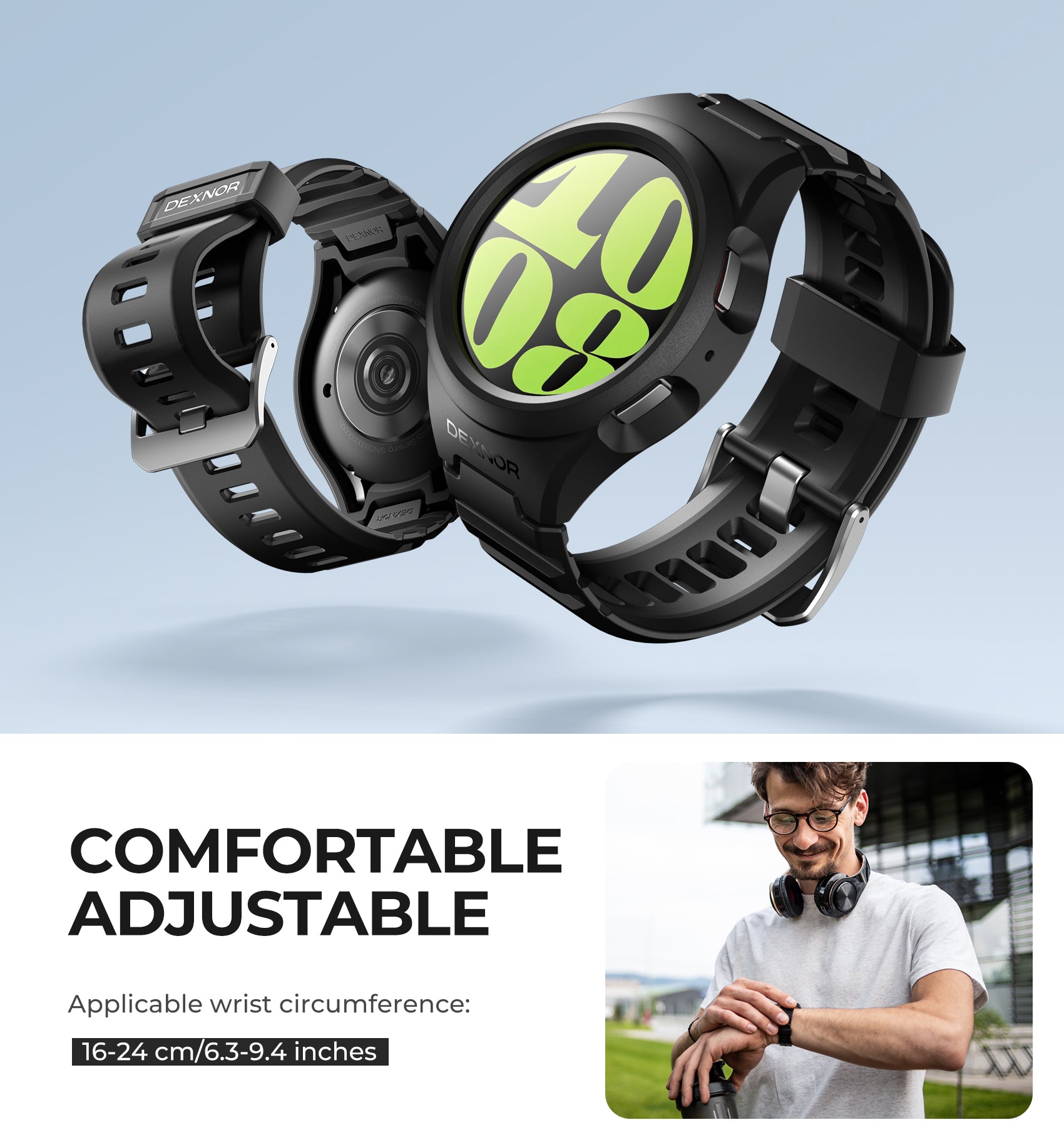 Dexnor Shockproof Full Body Bumper Case Cover for Samsung Galaxy Watch 6 (44mm) - Rugged Raised Bezel Snap-on Protection for Outdoor Sports & Active Lifestyle