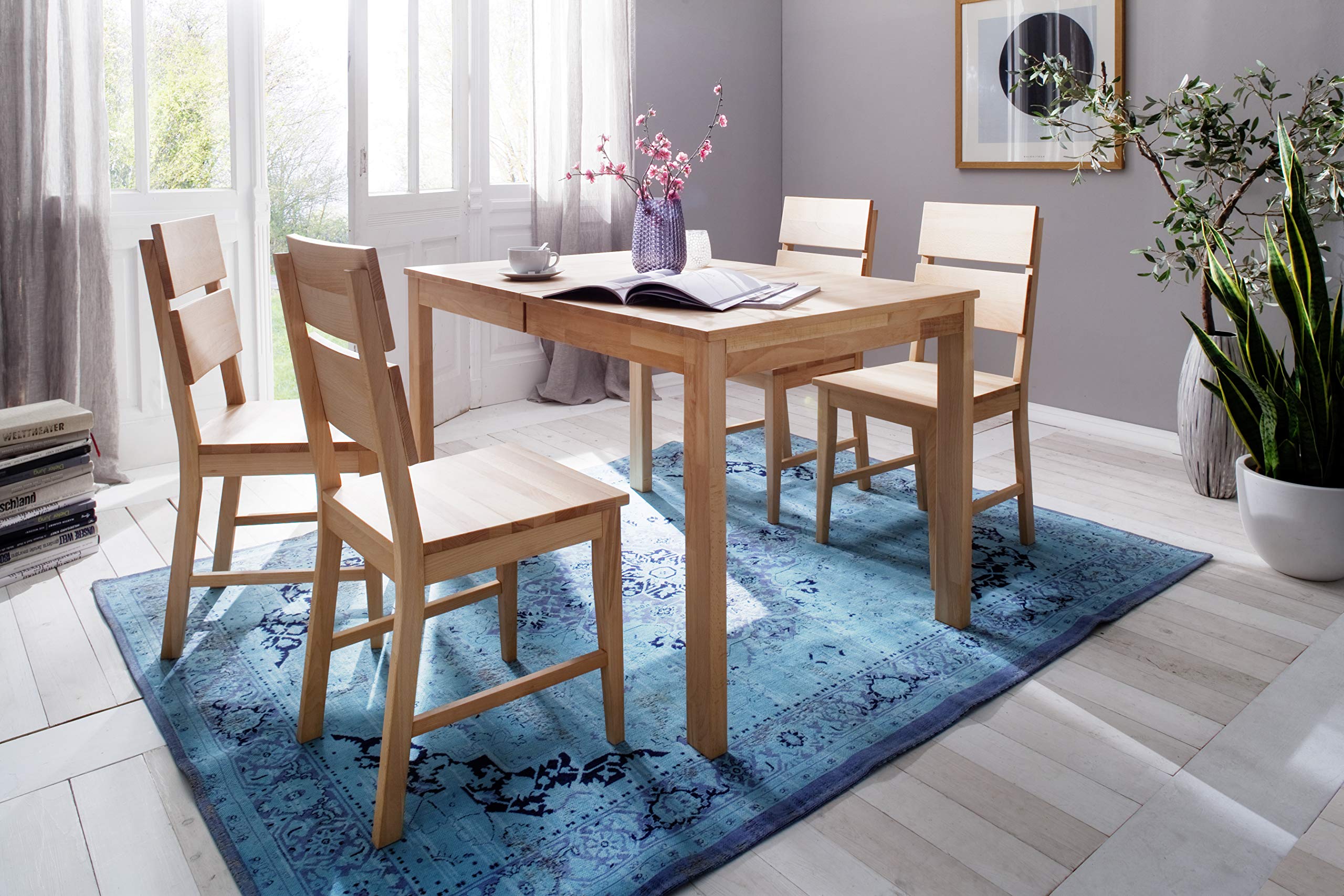 Solid Beech Heartwood Dining Table - Natural Wood Finish, 110x70cm - Perfect for Modern Farmhouse, Rustic Kitchen & Dining Room Decor