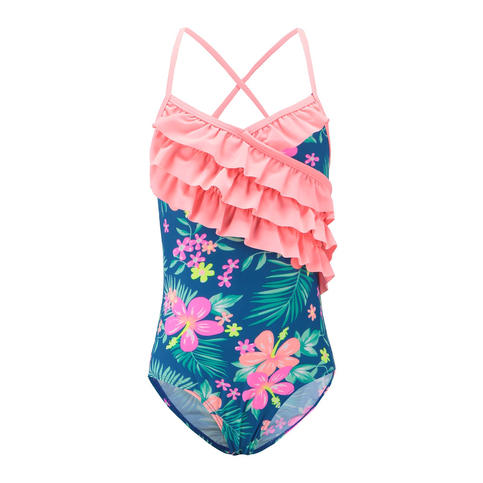 Girls One Piece Swimsuits - Hawaiian Ruffle Swimwear for Beach & Pool | Cute Bathing Suit for Summer Vacation, Swimming Lessons & Tropical Getaways