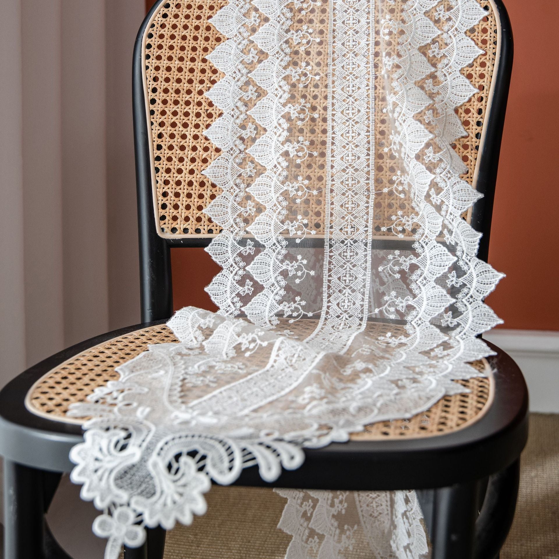 Elegant White Lace Table Runner with Floral Print - Perfect for Wedding, Party & Home Decor Dining Table Centerpiece