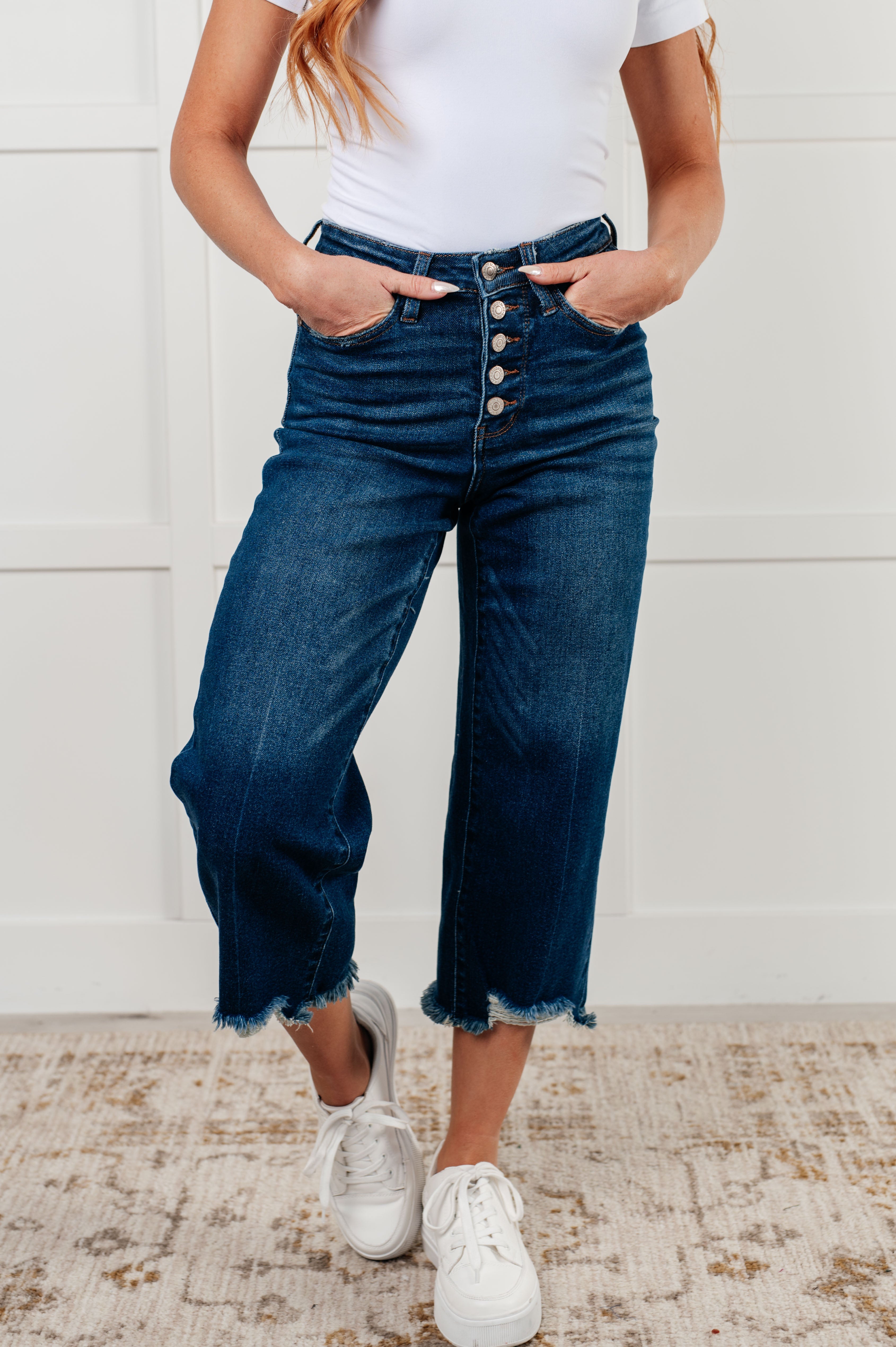 Janice Women's High Rise Button Fly Wide Leg Crop Jeans - Stylish & Comfortable Denim Pants for Casual Outfits, Workwear & Everyday Fashion