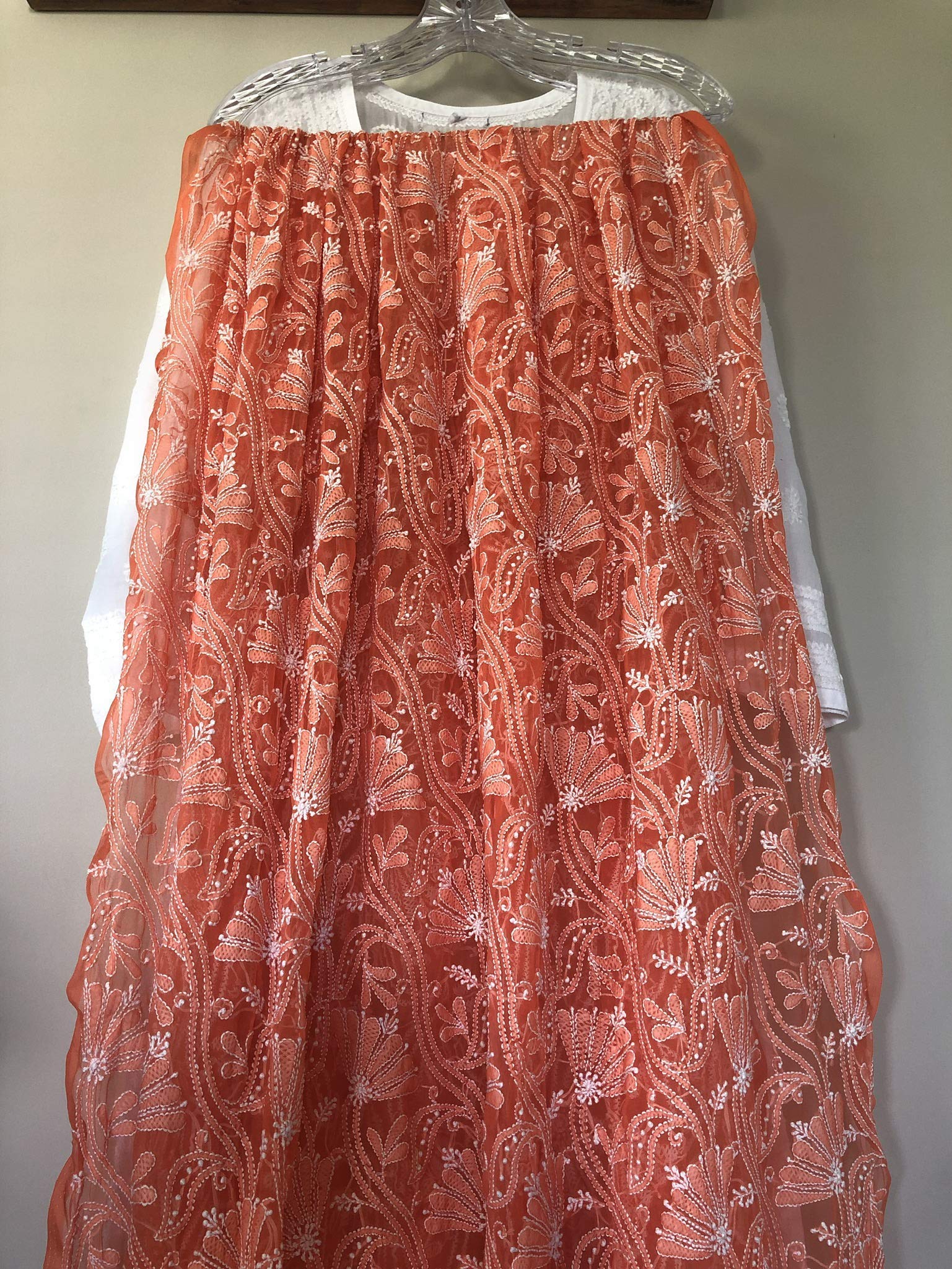 Hand Embroidered Orange Chikankari Dupatta - Authentic Lucknowi Craftsmanship | Perfect for Weddings, Festivals & Ethnic Fashion