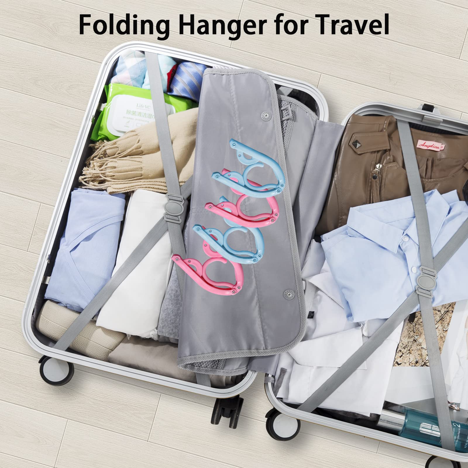 11 Pack Portable Folding Travel Hangers - Lightweight Space-Saving Clothes Hangers for Suitcase, Hotel & Home Use (Pink) - Perfect for Business Trips, Vacations & College Dorms