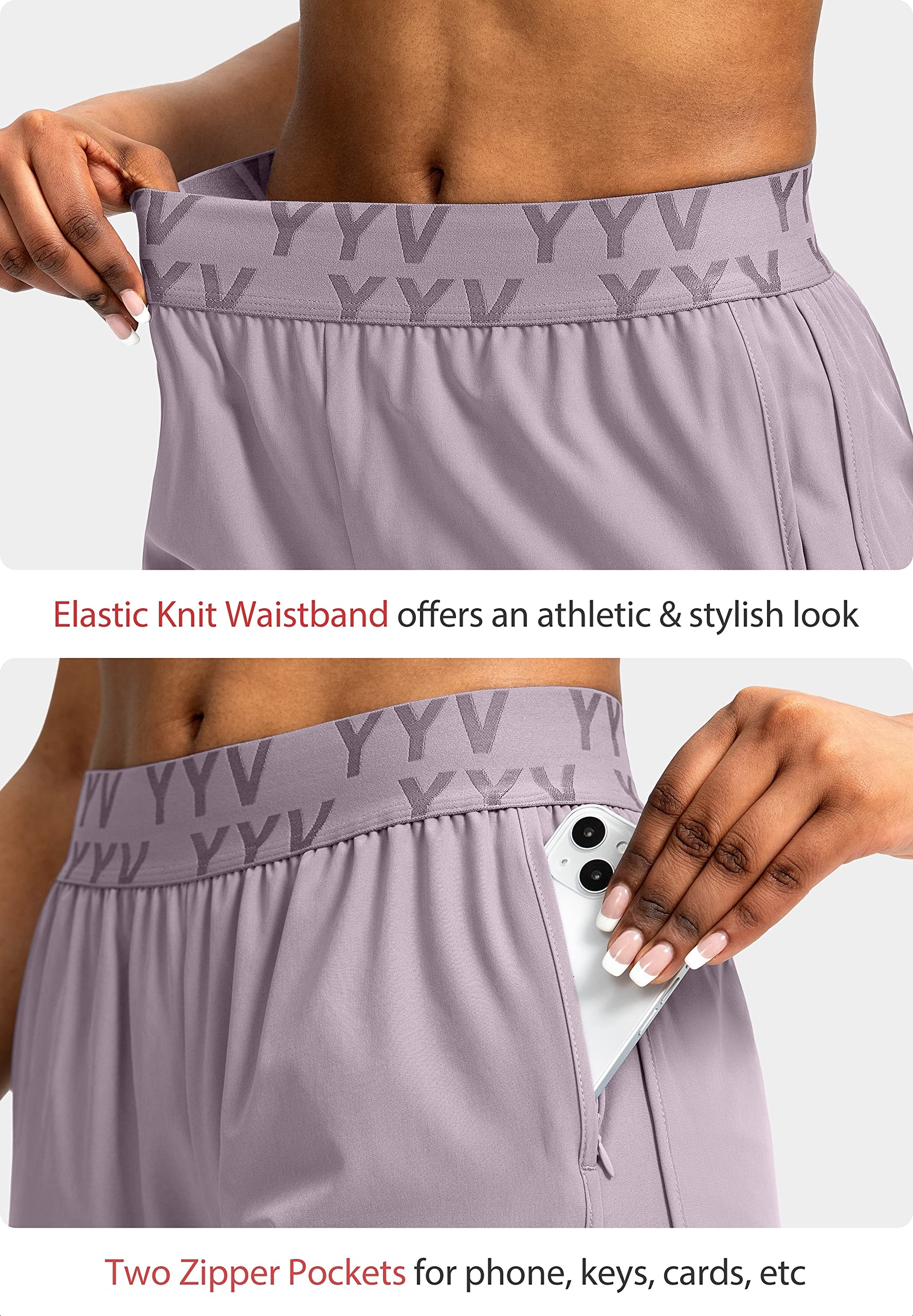 YYV Women's Running Shorts with Zipper Pockets - Quick-Dry Elastic Waist Athletic Gym Shorts with Liner - Perfect for Jogging, Workouts & Yoga