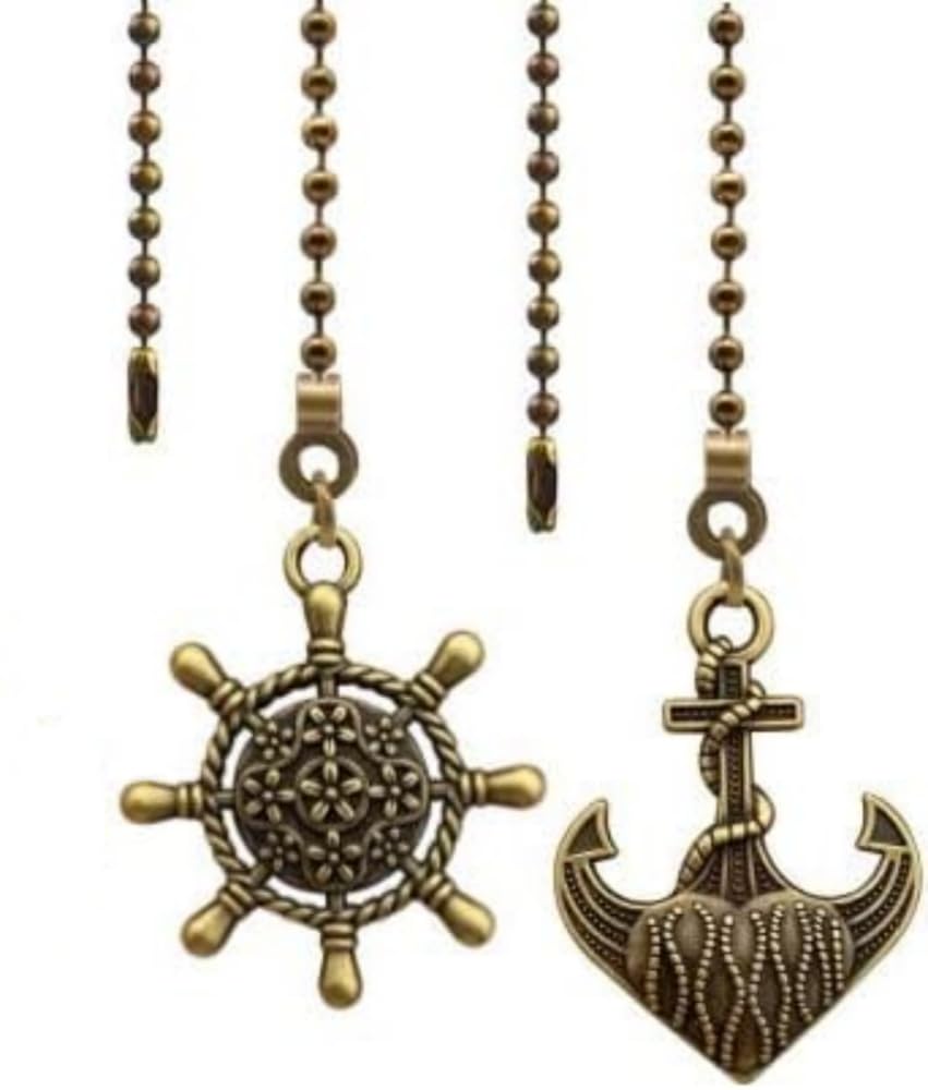 2Pcs Vintage Anchor and Wheel Charm Pendant Ceiling Fan Pull Chain Extender with Ball Chain Connector - Bronze Finish for Ceiling Fan, Light Fixture, and Home Decor Accessories