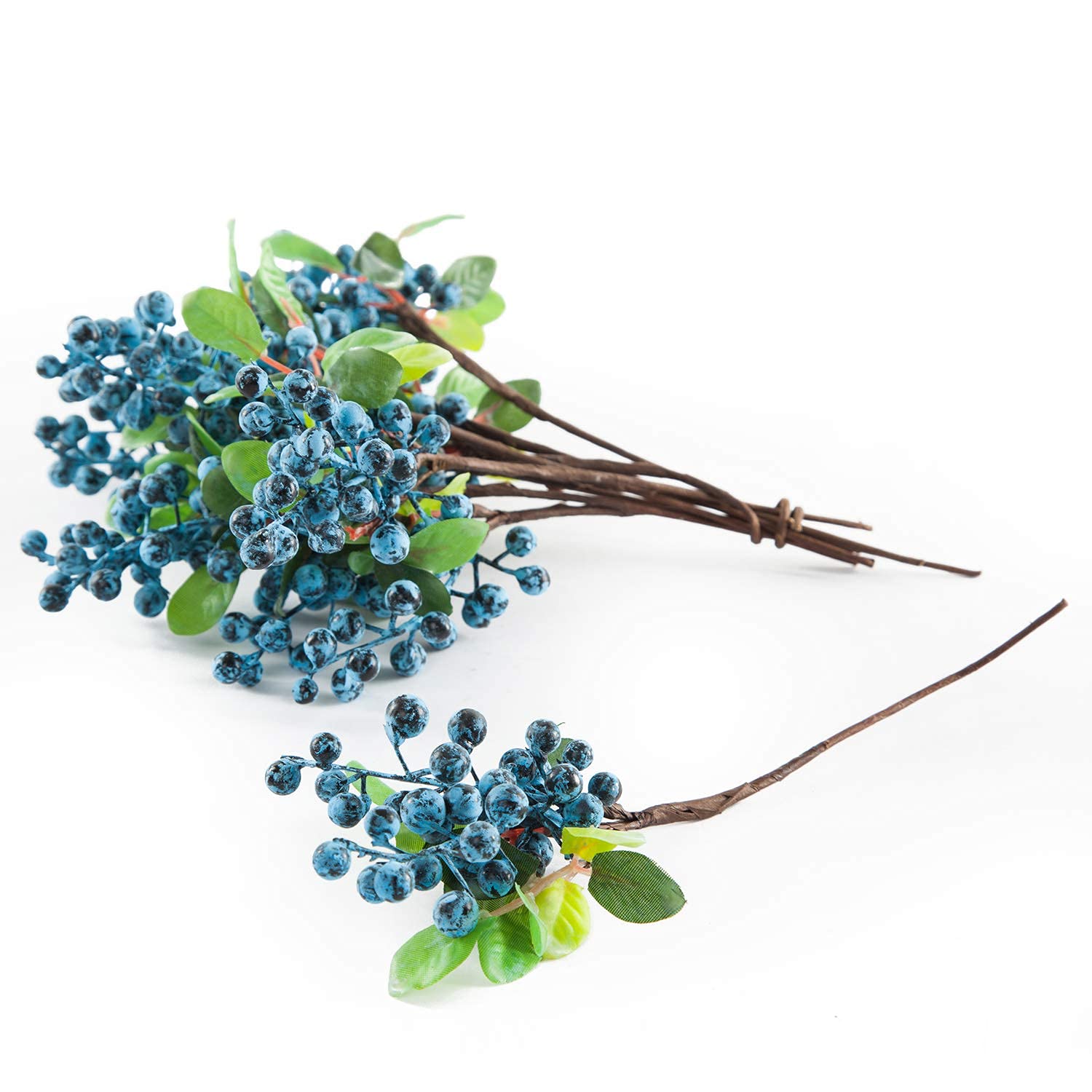 20 Pack SHACOS Artificial Blueberry Stems - 9.8 Inch Fake Blue Berries with Green Leaves for Christmas Decor, Holiday Crafts, DIY Home Decor, Floral Arrangements & Wedding Centerpieces (Berry Blue)