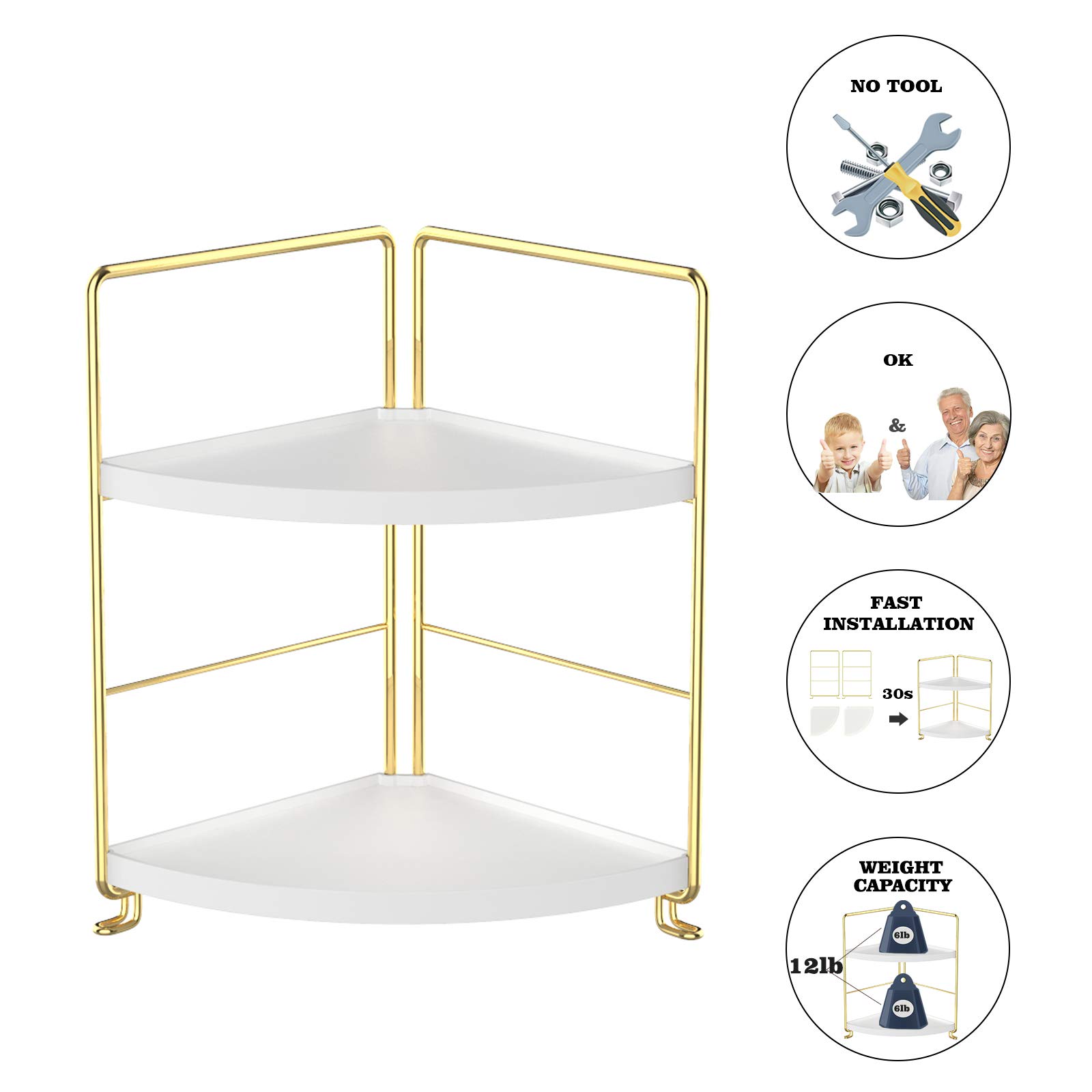 2-Tier Golden Triangle Spice Rack - Space-Saving Corner Shelf for Kitchen, Bathroom, Living Room & Bedroom - Perfect for Organizing Spices, Toiletries & Decorative Items