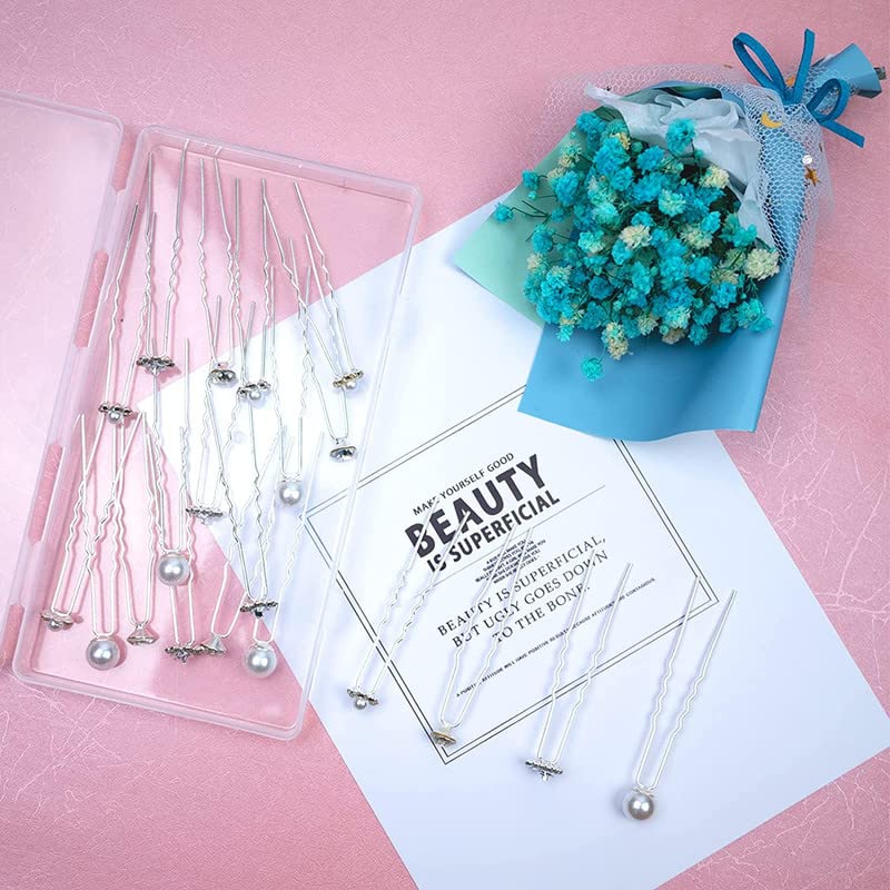 FAMEZA 12 Pcs Silver Rhinestone Pearl Wedding Hair Pins for Brides, Bridesmaids & Women – Elegant Hair Clips for Bridal Updos, Prom & Special Occasions
