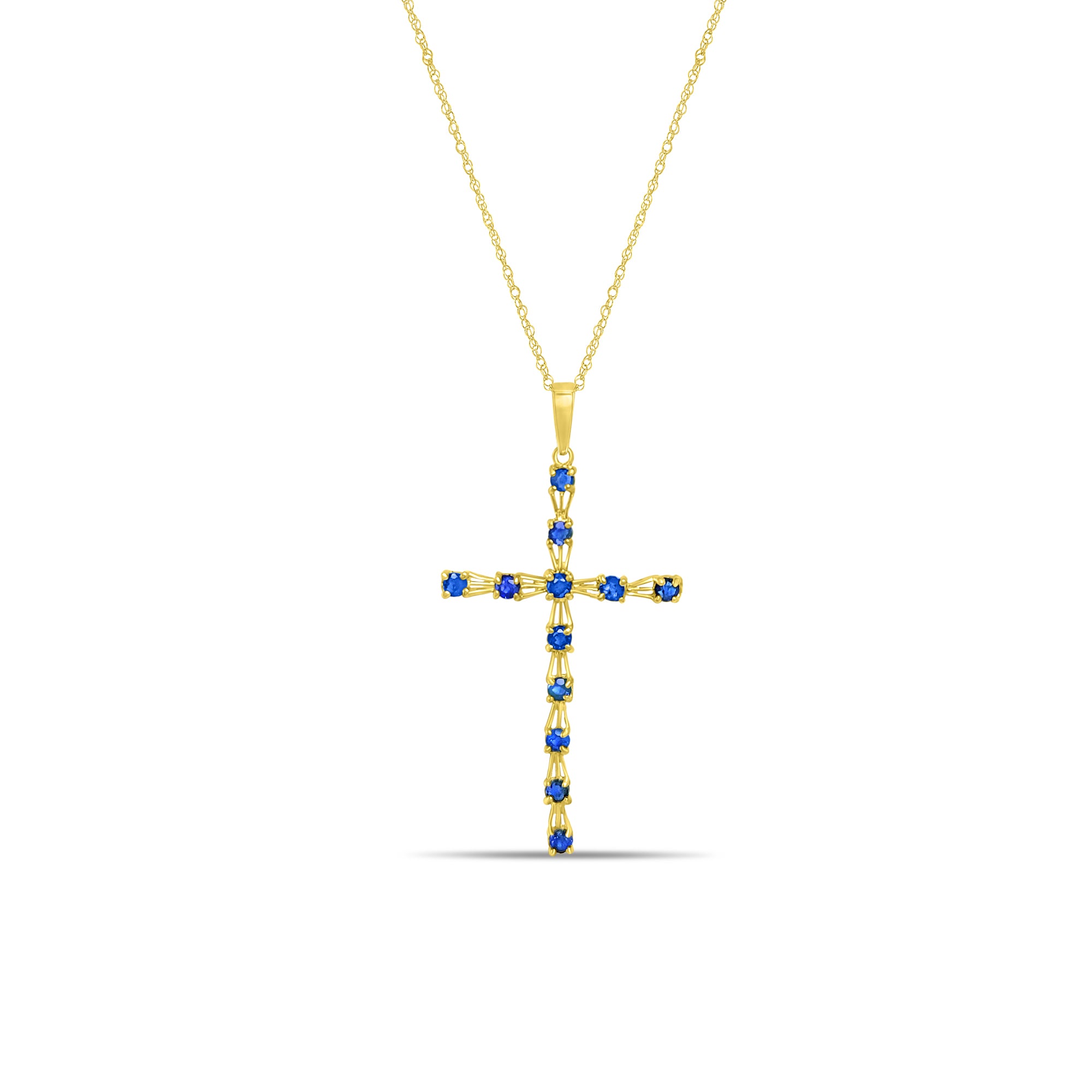 Skinny Sapphire Cross Necklace .50cttw 14k Yellow Gold - Elegant Dainty Jewelry for Women, Perfect for Everyday Wear, Gifts & Special Occasions