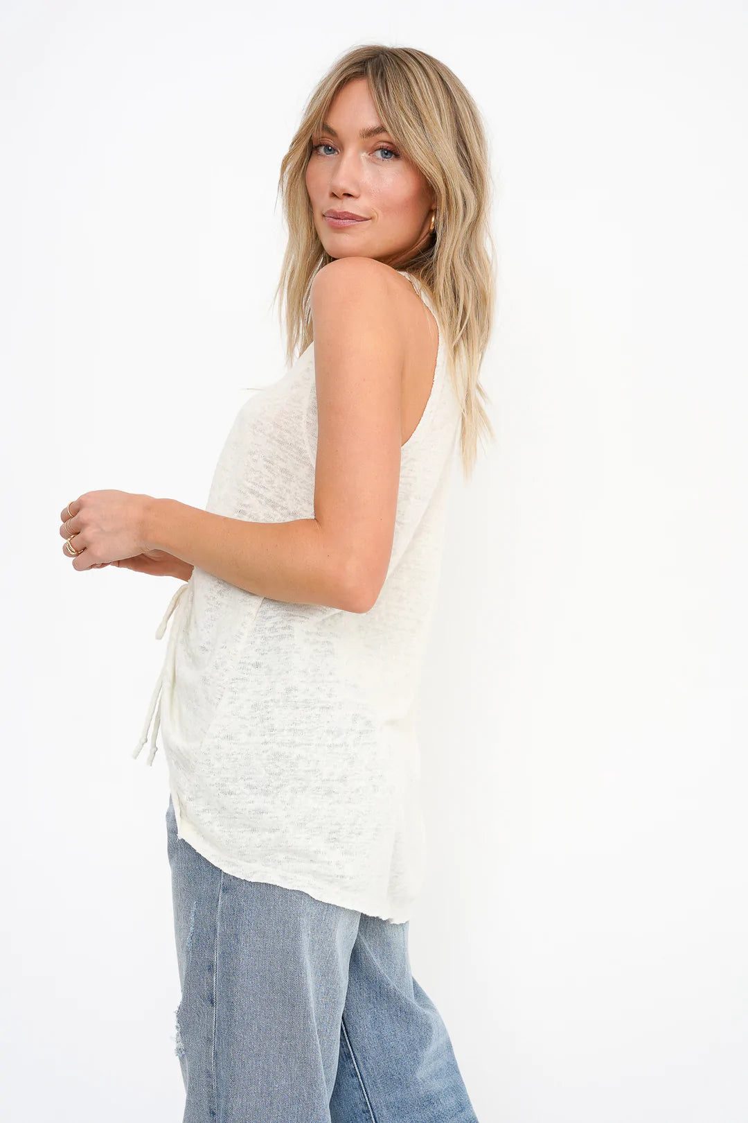 Cassie Ruched Tank Top for Women - Elegant Egret Color, Stretchy & Comfortable - Perfect for Casual Wear, Layering & Summer Outfits