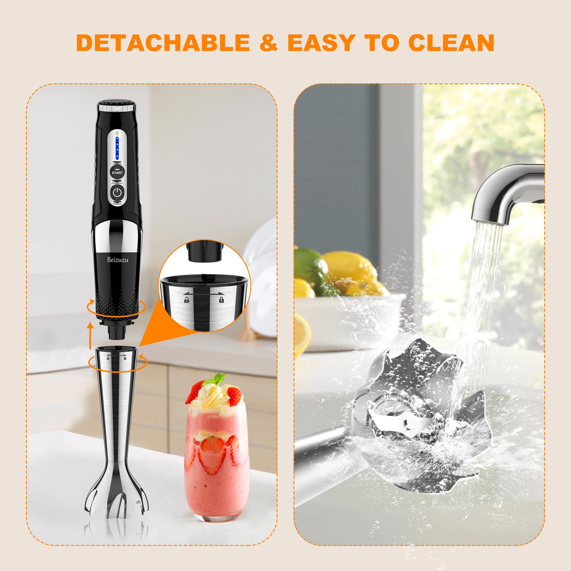USB Rechargeable Cordless Immersion Blender - 21-Speed 3-Angle Adjustable Hand Blender with 304 Stainless Steel Blades for Smoothies, Soup, Milkshakes, Puree & Baby Food | Perfect for Kitchen, Camping & Small Spaces (Black)