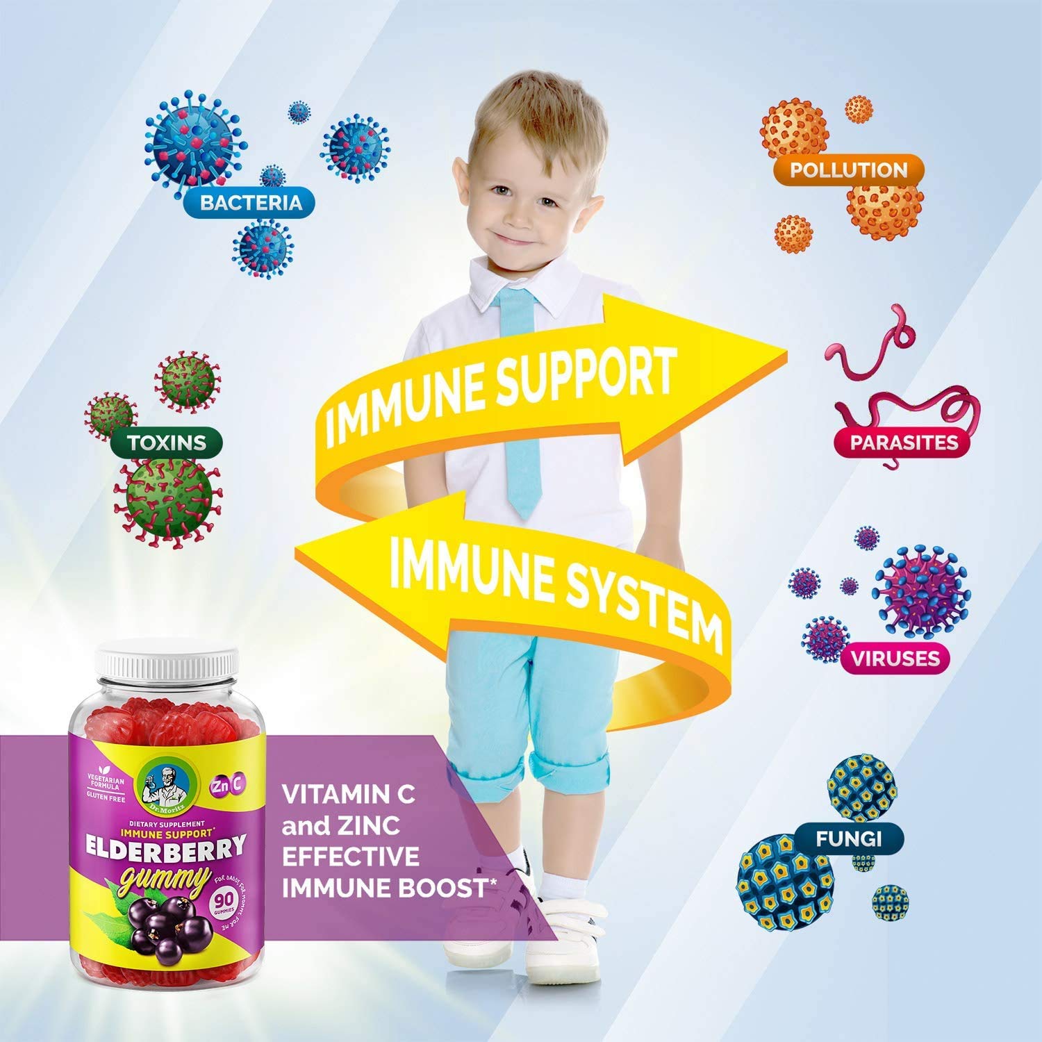 Organic Elderberry Gummies for Kids & Adults - Immune Support Supplement with Vitamin C & Zinc - 90 Count Gummy Bears - Perfect for Daily Wellness & Cold Season Protection