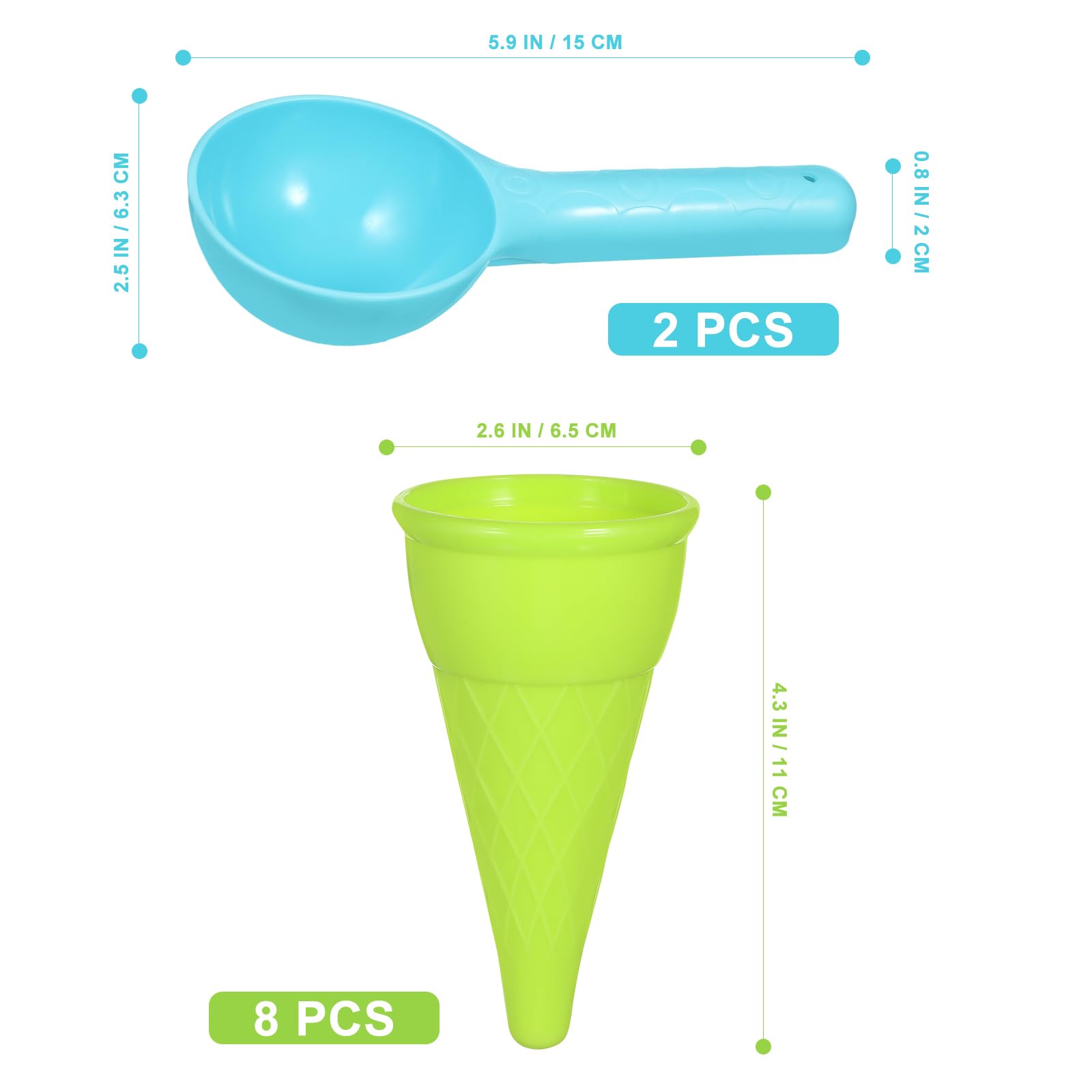 Kisangel 10-Piece Plastic Ice Cream Cone Set - Kids Ice Cream Scoop & Sand Mold Toys for Beach Play - Outdoor Seaside Sand Toys (Random Colors) - Perfect for Summer Beach Parties & Backyard Sandbox Fun