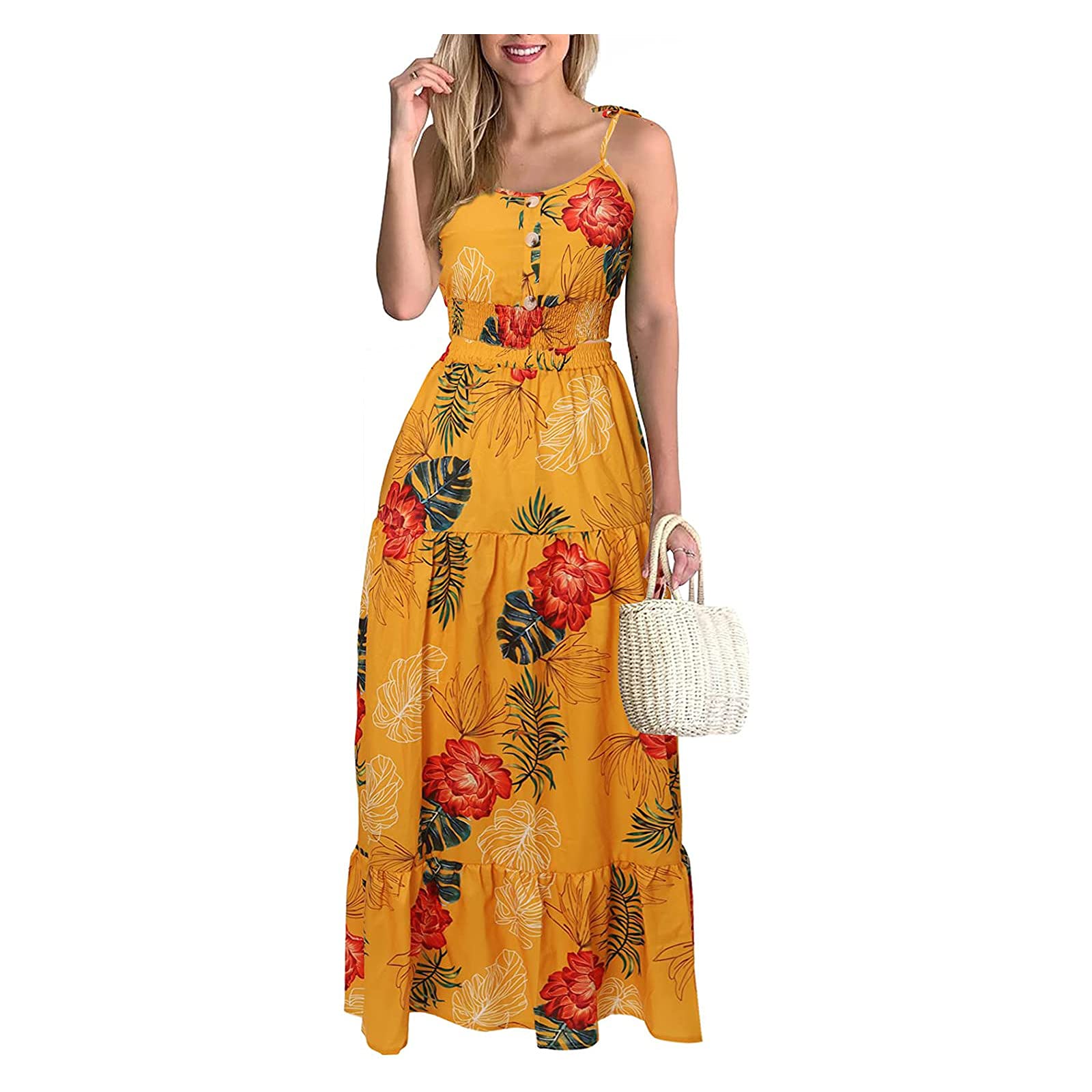 LIEIKIC Women's Sexy Vintage 2 Piece Outfit - Ruffle Off Shoulder Crop Top & Maxi Skirt with Slit | Elegant Party Dress for Date Night, Club Wear & Special Occasions
