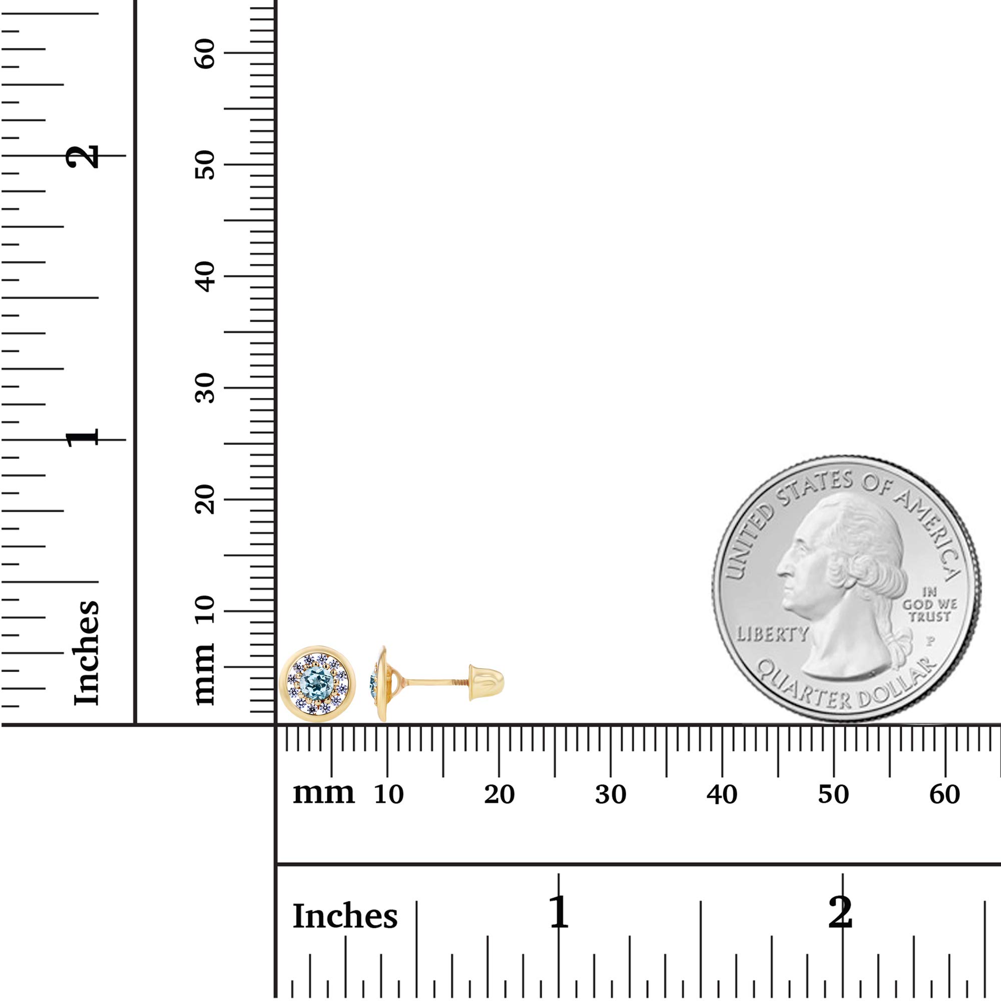 14K Gold 7mm Circle Natural Birthstone Screwback Stud Earrings for Women | 3mm Birthstone & 1mm White Sapphire Pave Earrings | Elegant Gift for Birthday, Anniversary & Everyday Wear