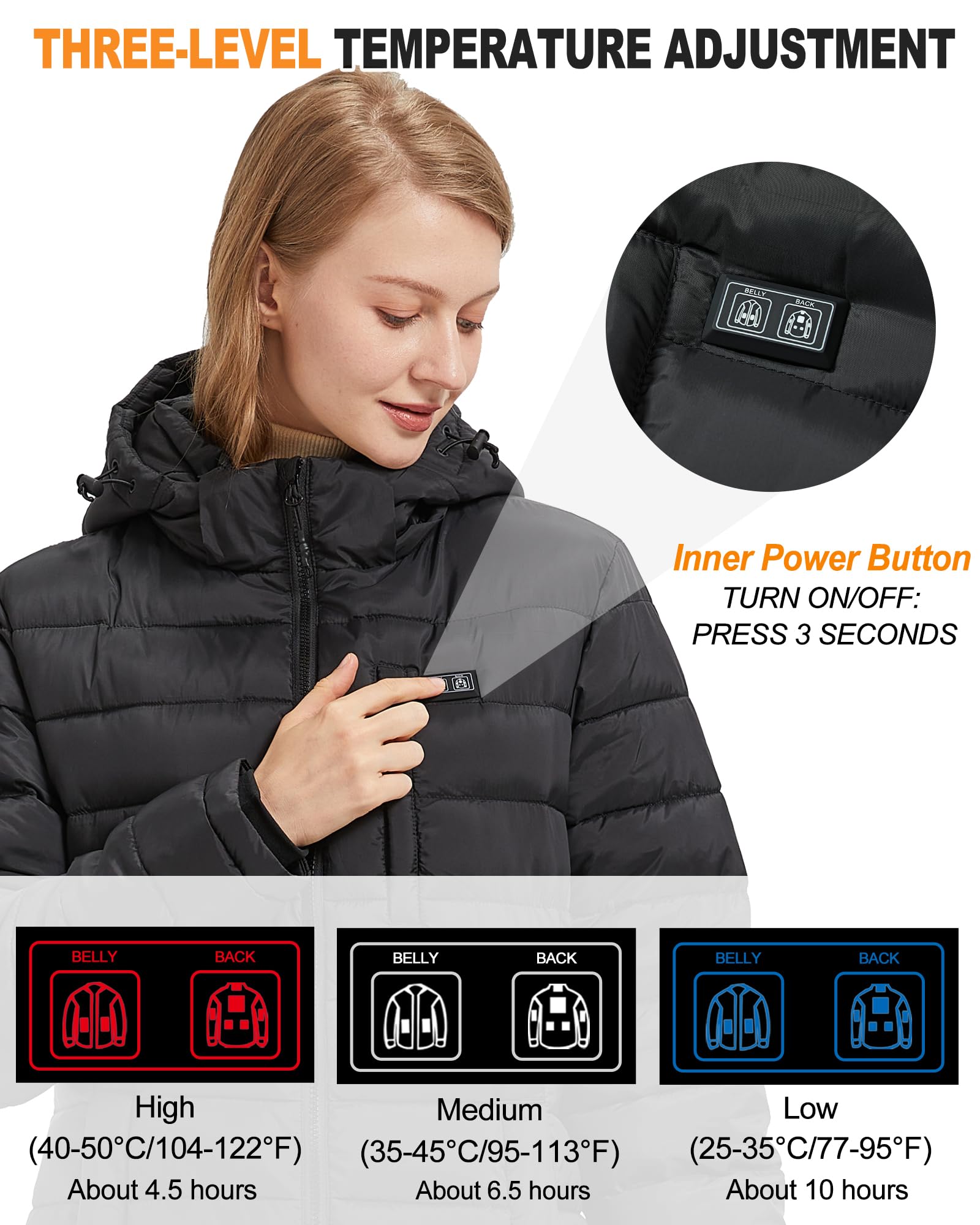 Women's Heated Jacket with Rechargeable Battery Pack - Winter Warm Electric Coat for Outdoor Activities (Hiking, Skiing, Camping)