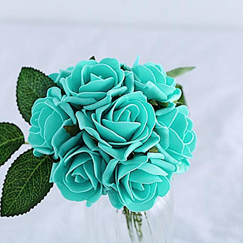 24 Pack 2-Inch Mini Foam Roses Artificial Flowers - Turquoise Fake Rose Stems for Wedding Centerpieces, Birthday Party Decor, DIY Crafts, Home & Event Decoration Supplies (BalsaCircle Brand)