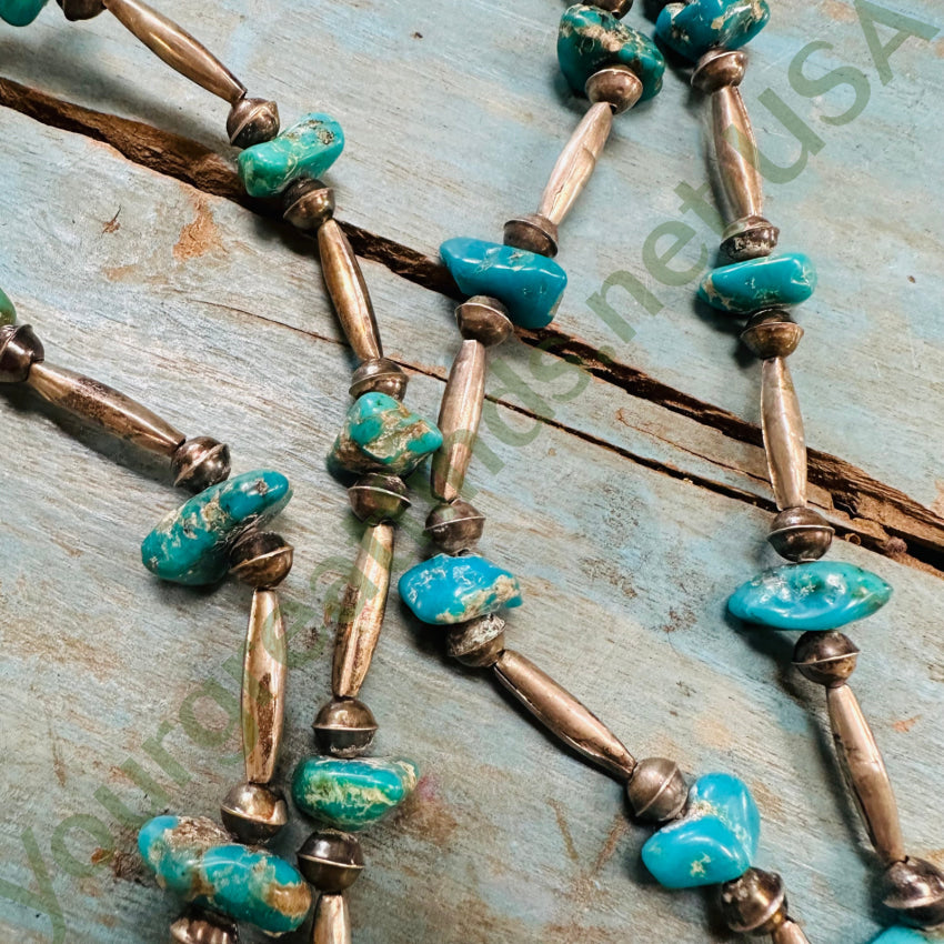 Vintage Double Strand Turquoise Navajo Bench Bead Necklace for Women | Handmade Native American Jewelry | Perfect for Boho Fashion, Weddings & Special Occasions