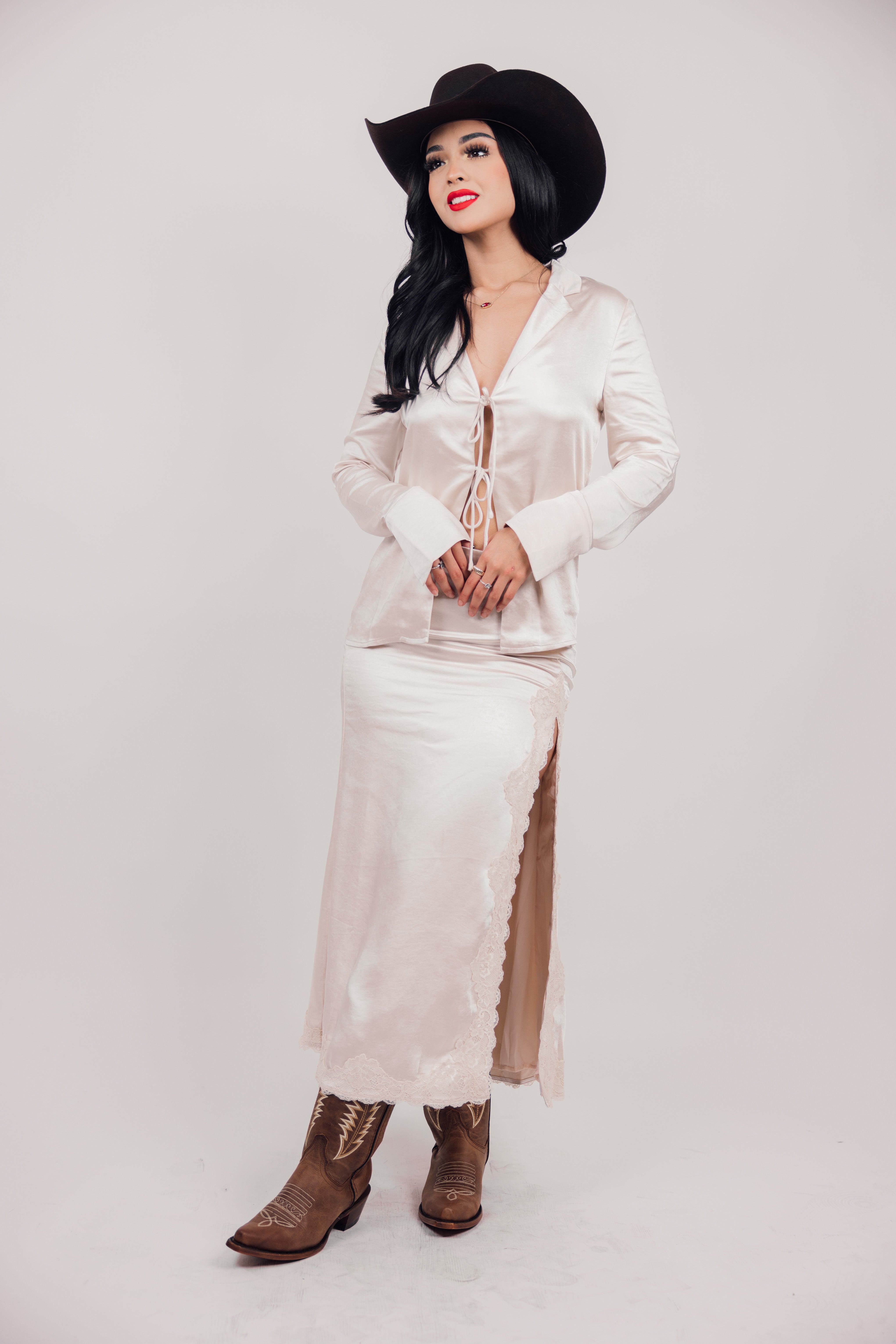Elegant Satin Lace Slit Maxi Skirt for Women - Sexy High Slit Long Skirt with Floral Lace Trim - Perfect for Evening Parties, Date Nights & Special Occasions