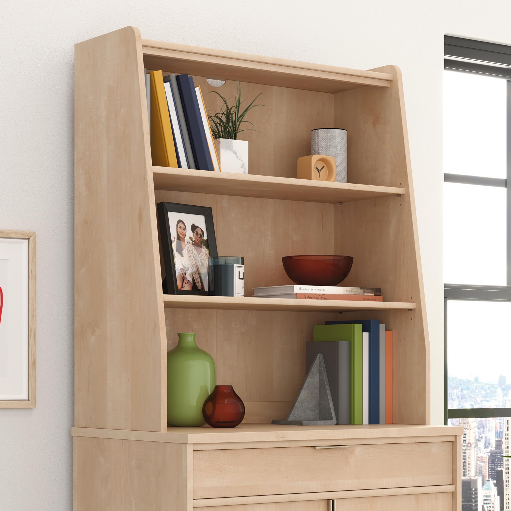 Sauder Clifford Place Commercial Office Hutch - Natural Maple Finish, Modern Office Storage Solution for Home & Business Workspaces