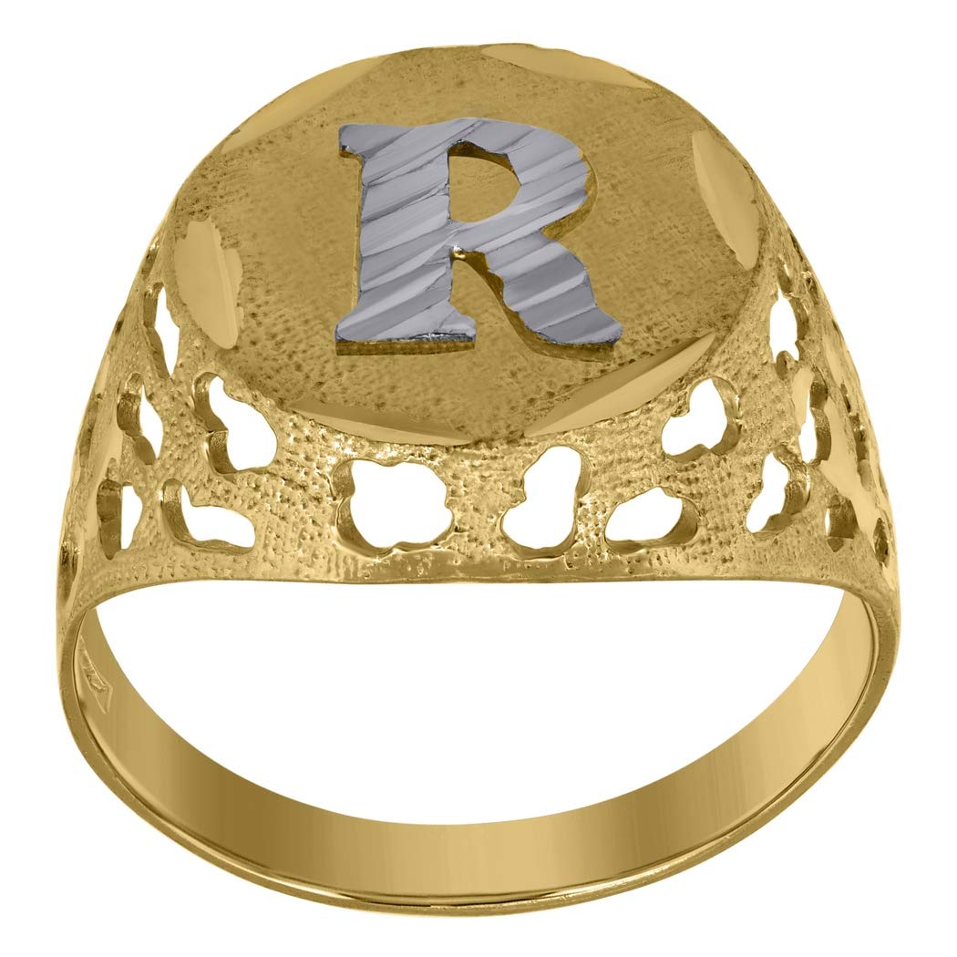 10K Two-Tone Gold Men's Personalized Monogram Initial Letter Name Ring - 16x3.20mm Wide, Size 9.5 - Stylish Jewelry Gift for Him - Perfect for Anniversaries, Birthdays & Special Occasions