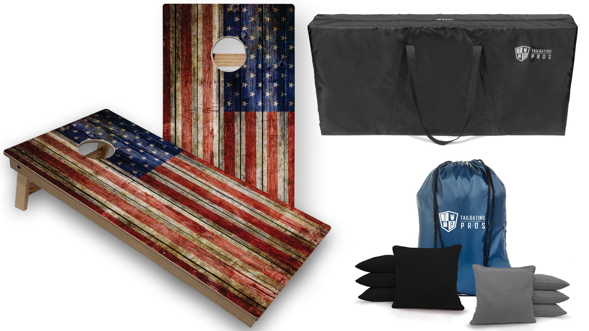 Premium Tournament-Grade Cornhole Game Set - 2 Professional 4'x2' Regulation Baltic Birch Boards with Rustic Flag Design, Carrying Case & 8 All-Weather Bags (LED Lights Option) - Perfect for Backyard Parties, Tailgating & Outdoor Events