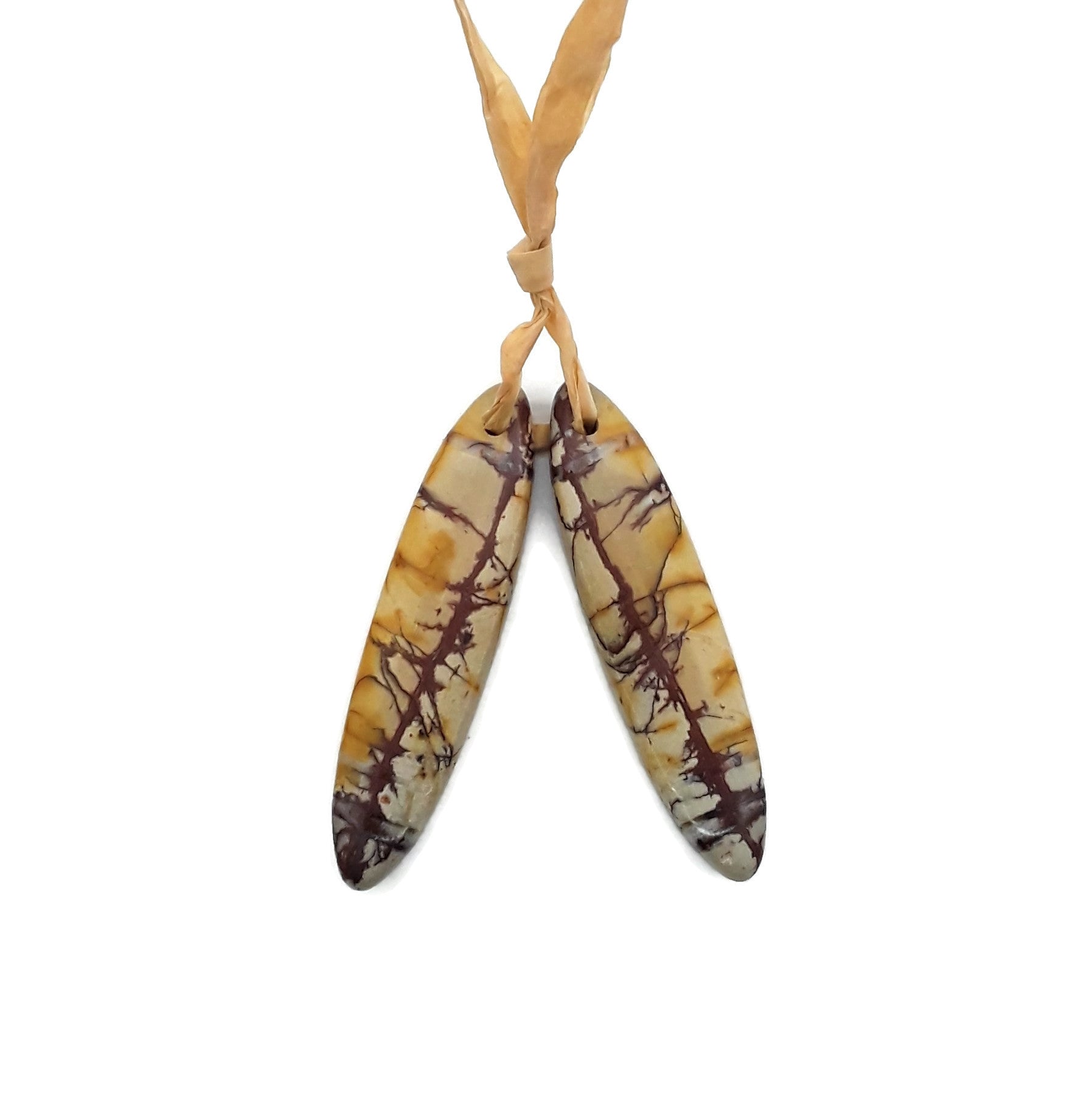 Natural Cherry Red Creek Jasper Oval Pendant Earrings - 10x42mm Handcrafted Gemstone Jewelry Pair - Perfect for Boho, Hippie & Festival Outfits