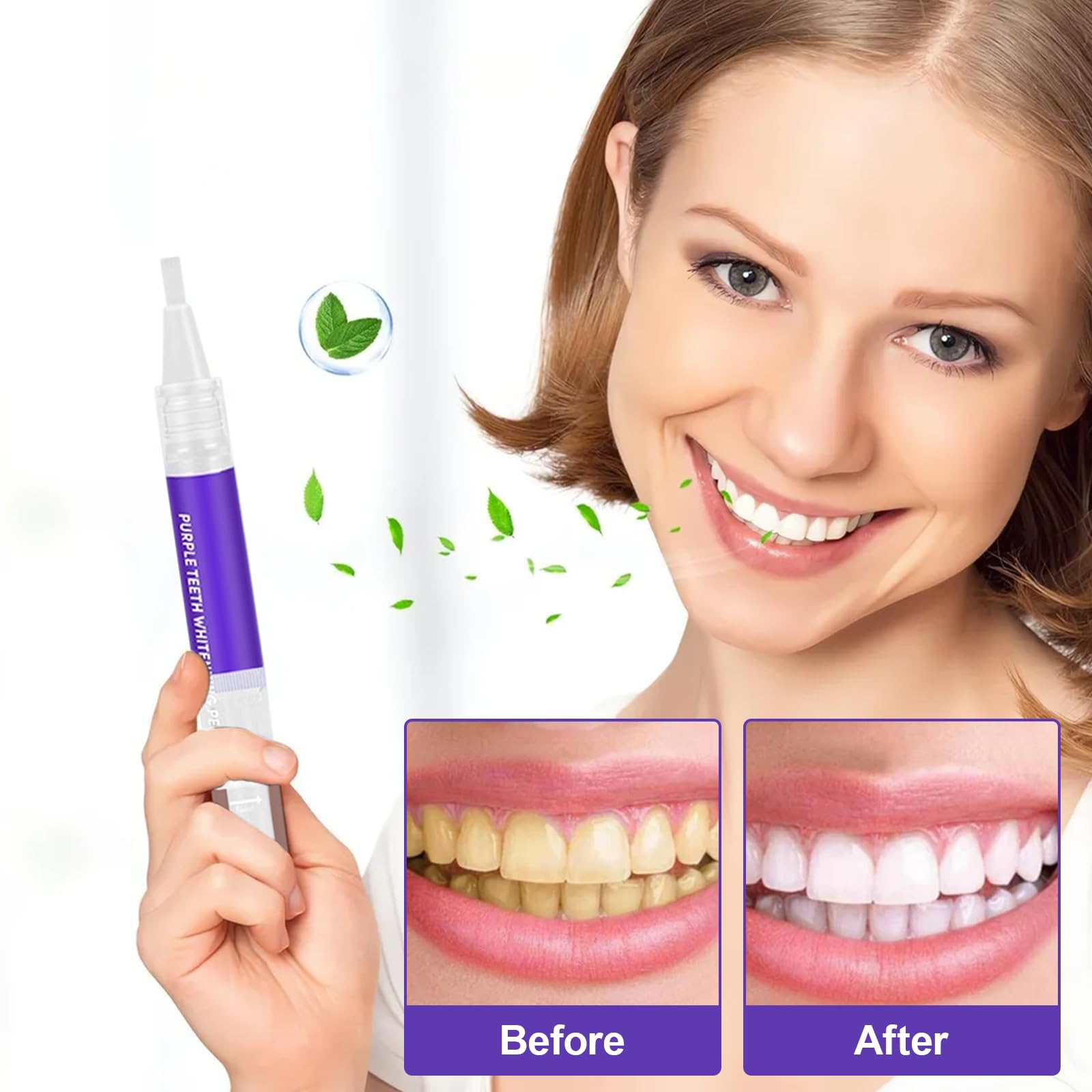 Landrain 4-Pack Teeth Whitening Pen Set - Purple Teeth Whitening & Stain Removal for Instant Brightening - Perfect for Travel, Home Use & Special Occasions