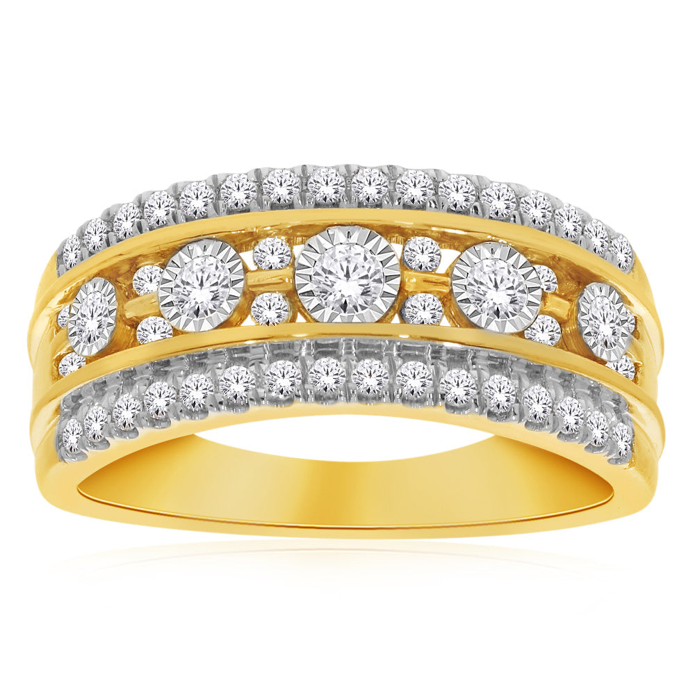 10ct Yellow Gold 1/2 Carat Diamond Dress Ring for Women - Elegant Wedding, Engagement & Evening Party Jewelry Gift