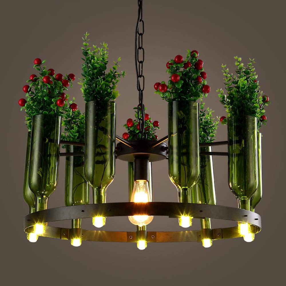 Creative Glass Wine Bottle Chandelier Ceiling Light - E27/G9 Base Artificial Plant Pendant Lamp for Indoor Decoration, Restaurant & Home Lighting | Perfect for Dining Room, Bar, Cafe and Living Room Ambiance