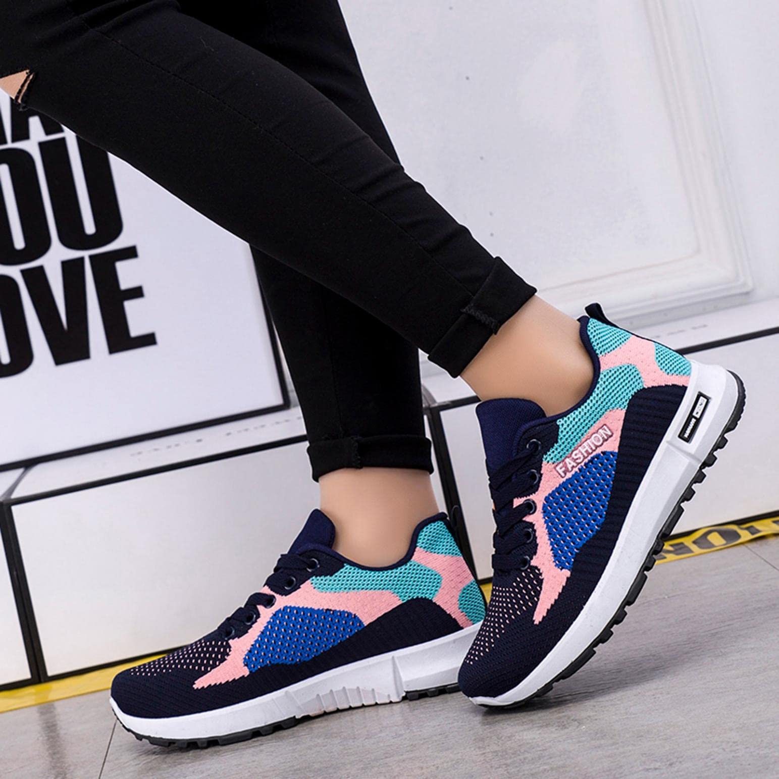 Hbeylia Women's Tie-Dye Running Shoes - Lightweight Air Cushion Sneakers with Anti-Skid Sole for Walking, Tennis & Casual Wear | Fashion Platform Wedge Design & Breathable Mesh Upper | Perfect for Workouts, Gym, Travel & Everyday Use