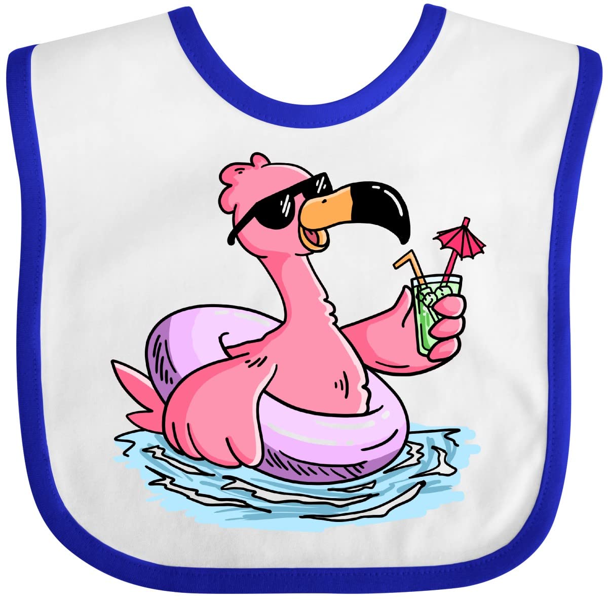 Inktastic Flamingo with Sunglasses - Fun Pool Float & Drink Holder Baby Bib for Summer Beach Parties, Baby Showers & Poolside Relaxation