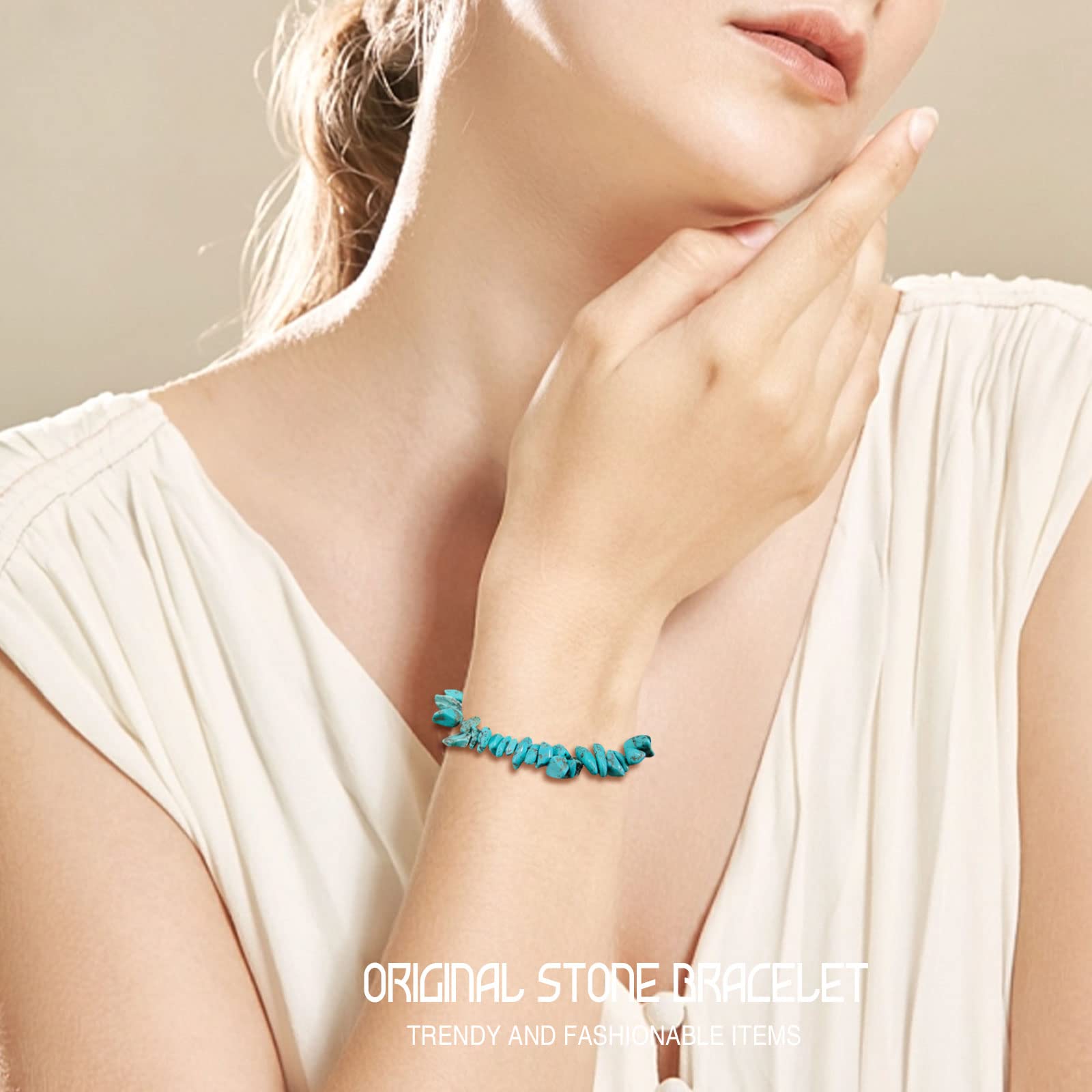 Natural Gemstone Bracelets for Women - Turquoise Crystal Chip Bead Stretch Bracelet with Chakra Healing Properties | Handmade Spiritual Jewelry for Meditation, Yoga & Positive Energy