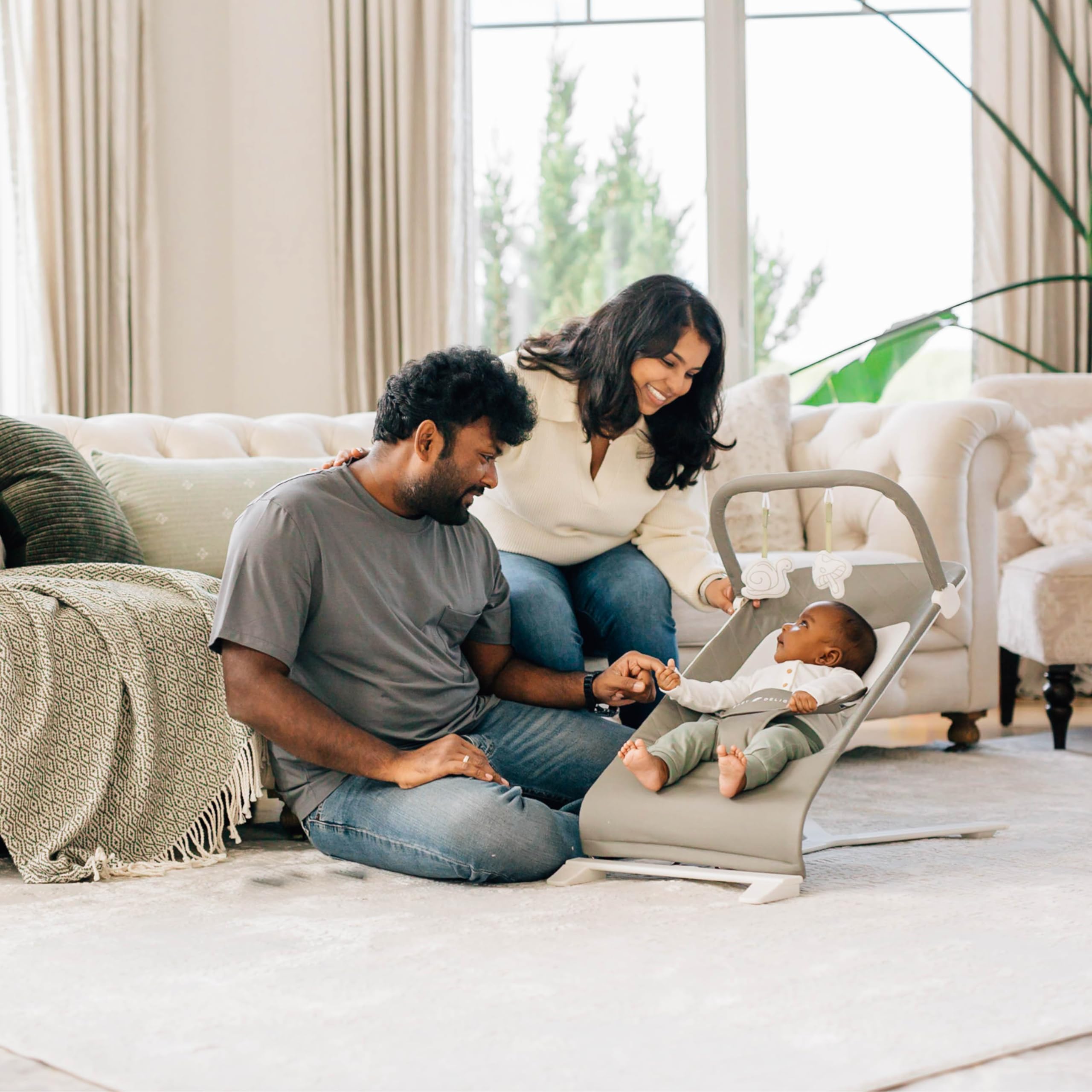 Baby Delight Alpine Deluxe Portable Baby Bouncer - Infant Rocker for 0-6 Months | 100% GOTS Certified Organic Cotton Fabric in Sage Green | Perfect for Nursery, Travel & Soothing Newborns