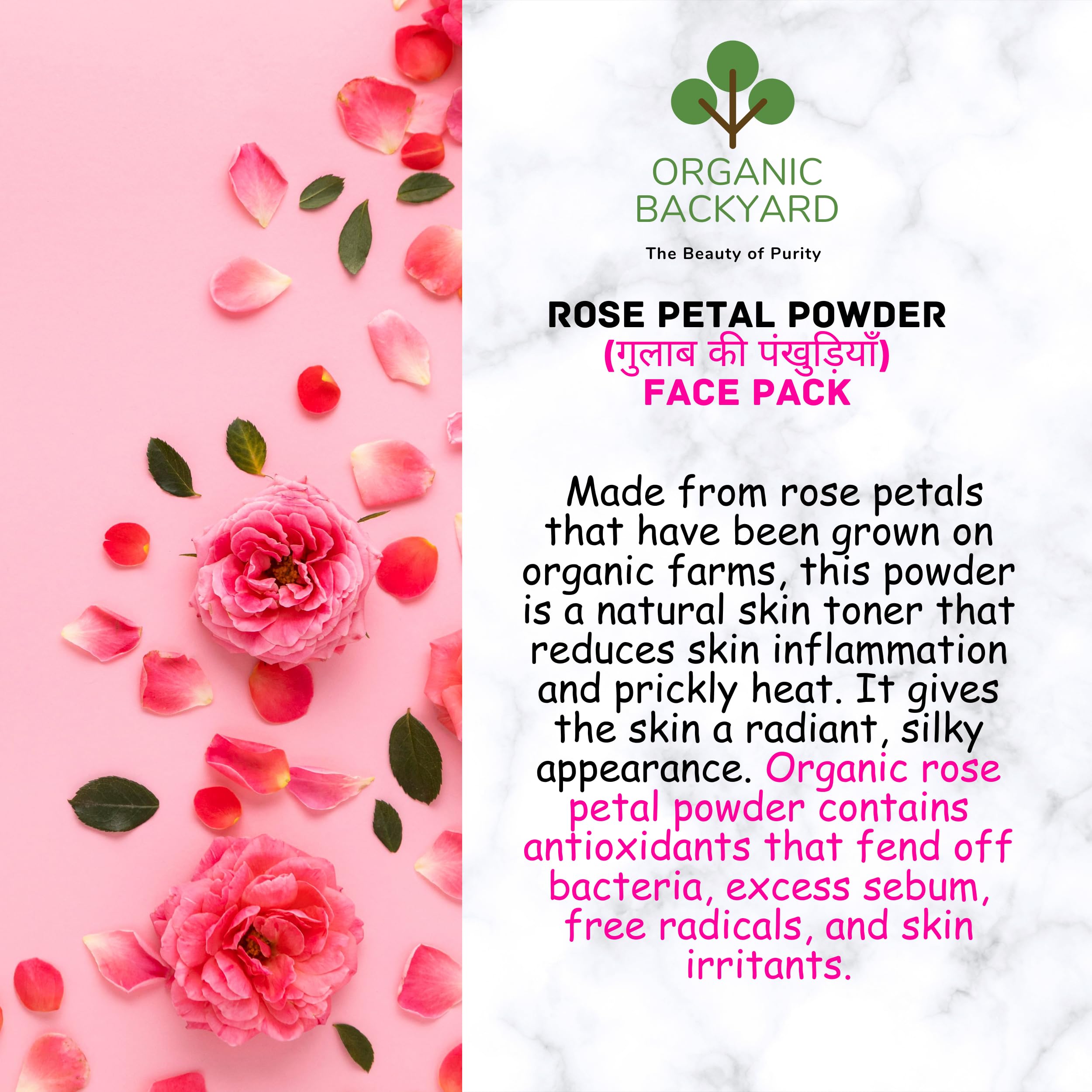 100% Organic Rose Petal Powder for Face Care - Natural Skincare Treatment for Glowing Skin | DIY Face Masks, Soaps & Beauty Recipes | Perfect for Sensitive Skin & Anti-Aging Routine