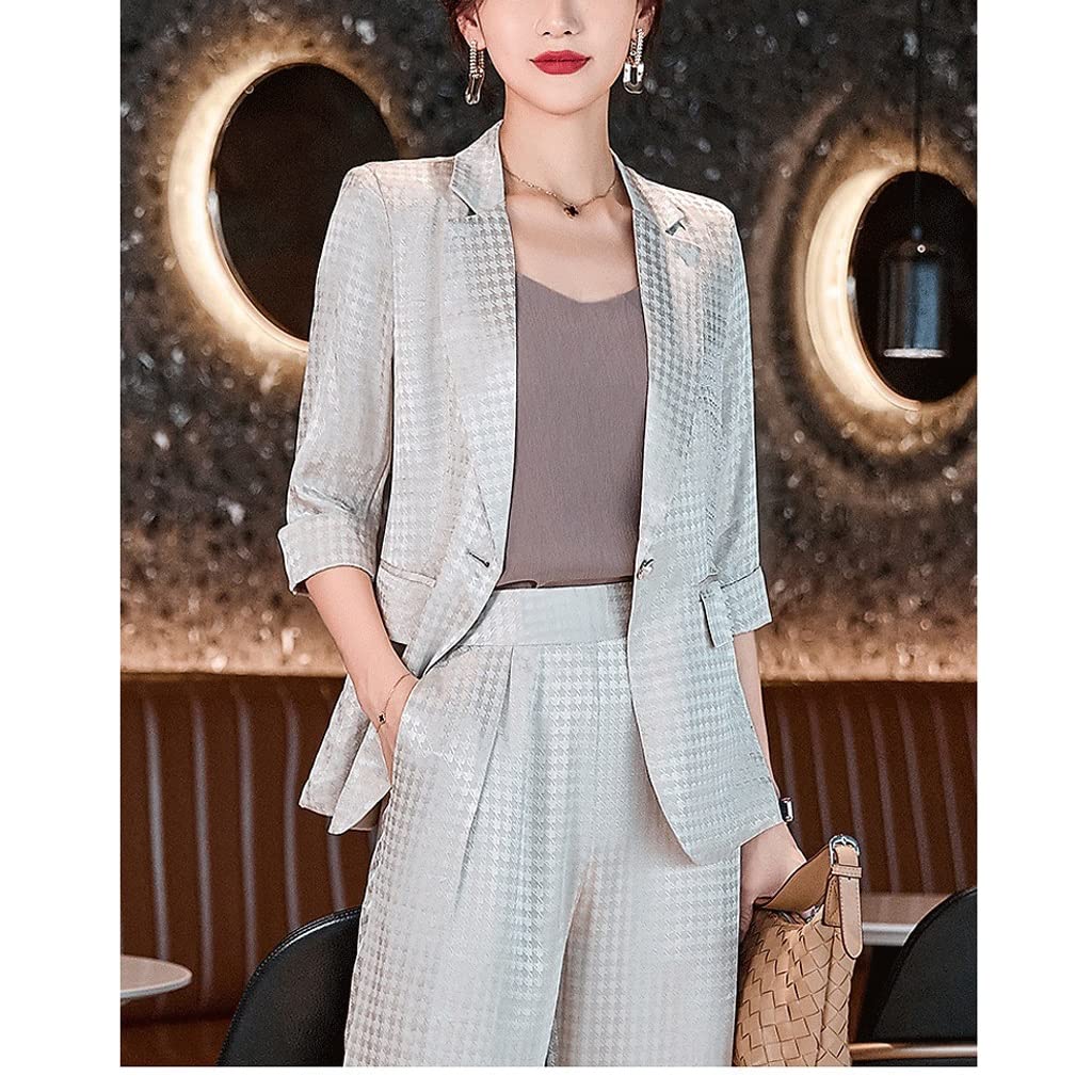 Women's Business Suits for Spring & Summer - Office Blazer & Wide Leg Pants Set (Color A, Size S) | Professional Work Attire & Formal Occasions