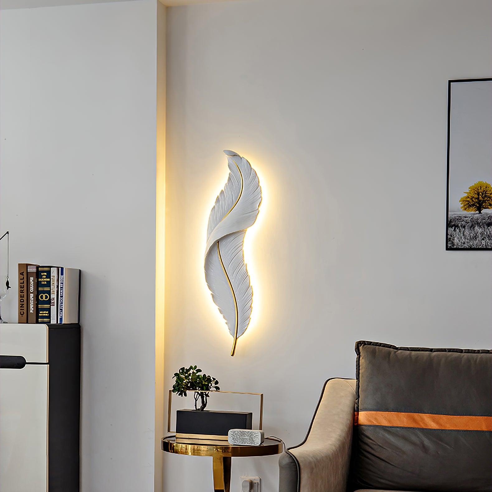 Feather Wall Lamp - Modern Boho Chic Light Fixture for Bedroom, Living Room & Nursery - Soft Ambient Lighting for Cozy Home Decor