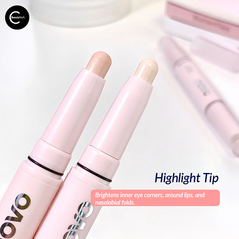 NOVO Dual Ended Highlighter & Concealer Pen - Creamy Makeup Stick for Face Contouring & Brightening - Perfect for Everyday Glam & Photo Shoots